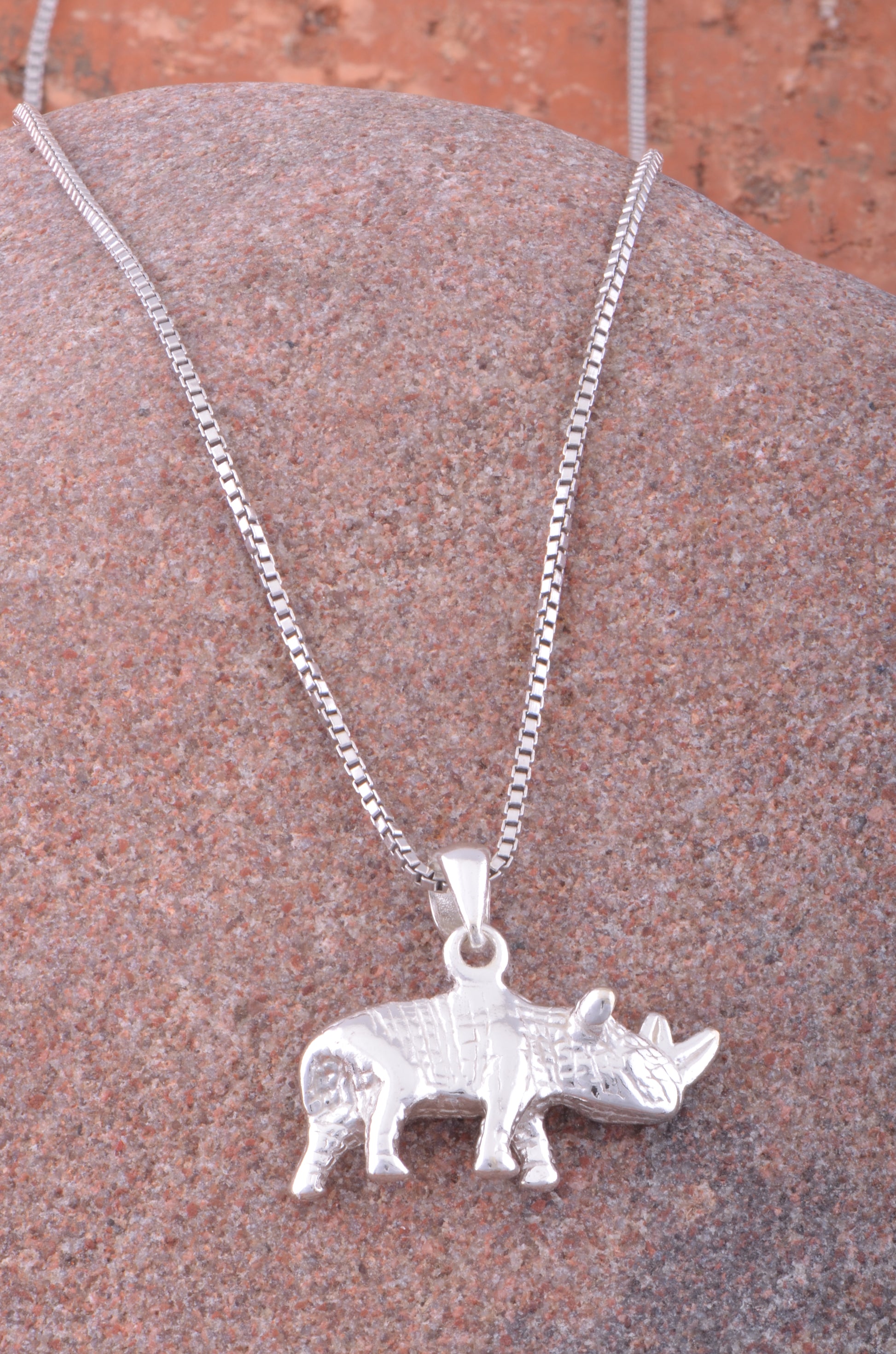 Sterling Silver Women's Rhino Necklace Silver Girls Rhinoceros Charm Necklace