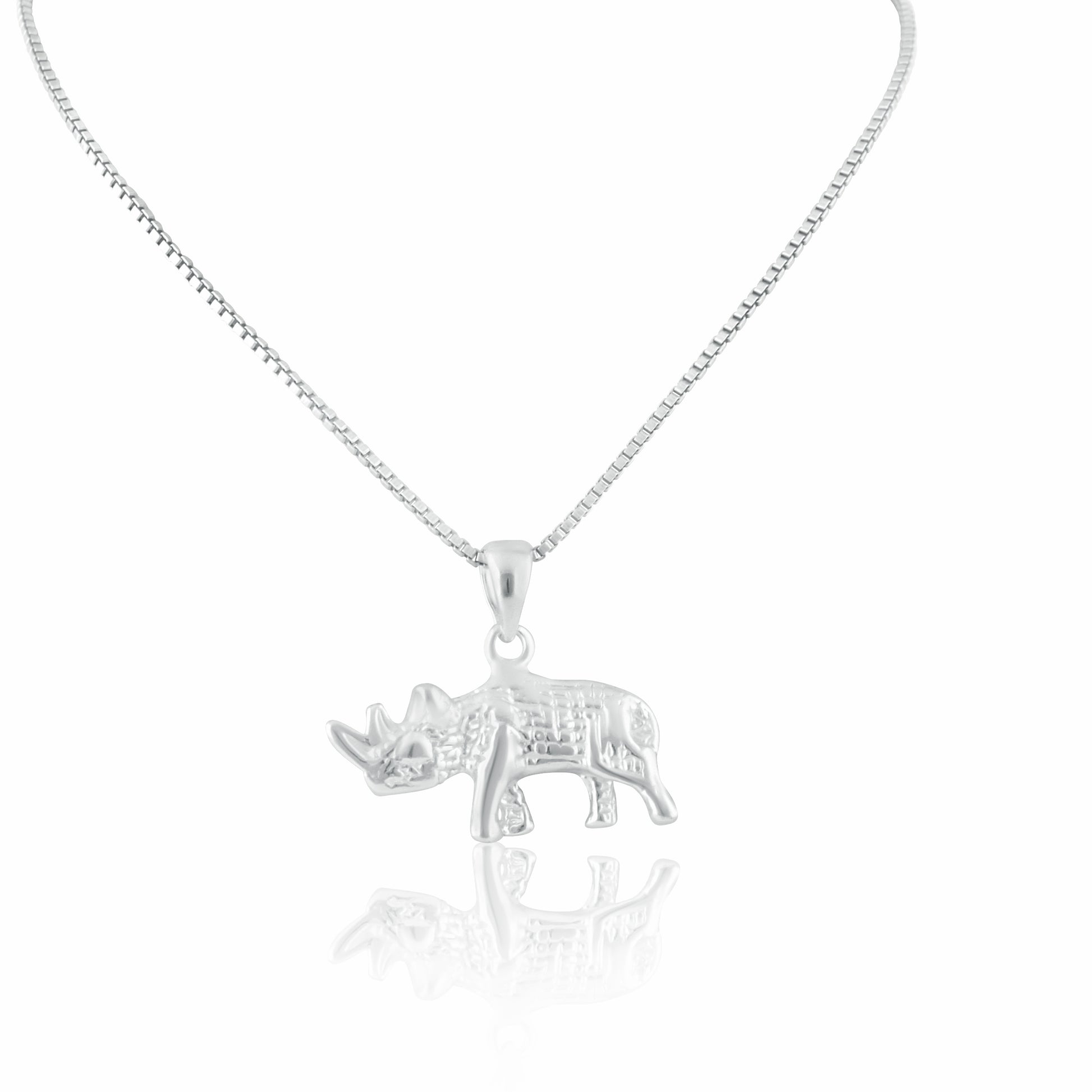 Sterling Silver Women's Rhino Necklace Silver Girls Rhinoceros Charm Necklace