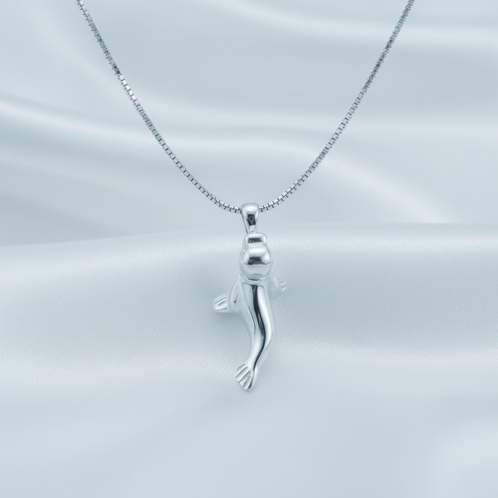 Sterling Silver Women's Ocean Seal Necklace Silver Girls Seal Charm Necklace