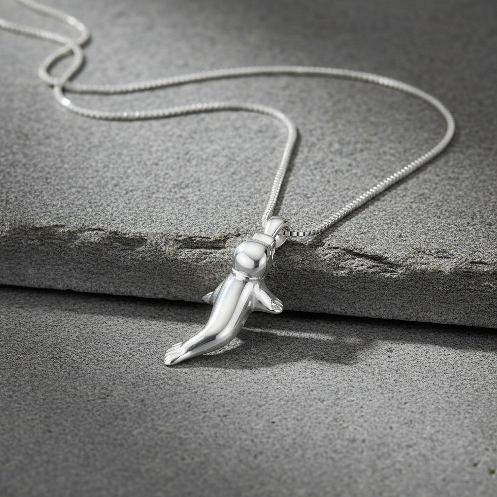 Sterling Silver Women's Ocean Seal Necklace Silver Girls Seal Charm Necklace