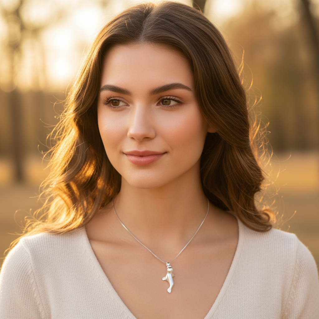 Sterling Silver Women's Ocean Seal Necklace Silver Girls Seal Charm Necklace