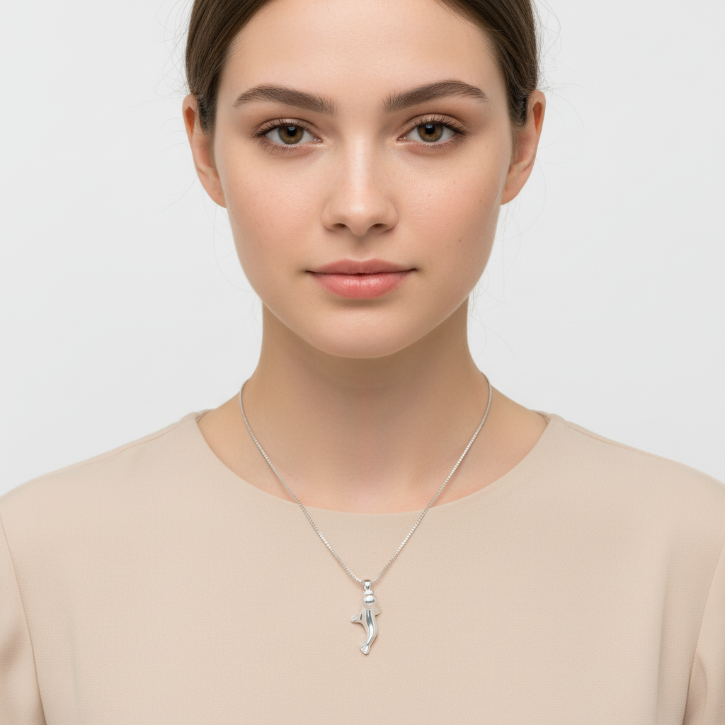 Sterling Silver Women's Ocean Seal Necklace Silver Girls Seal Charm Necklace