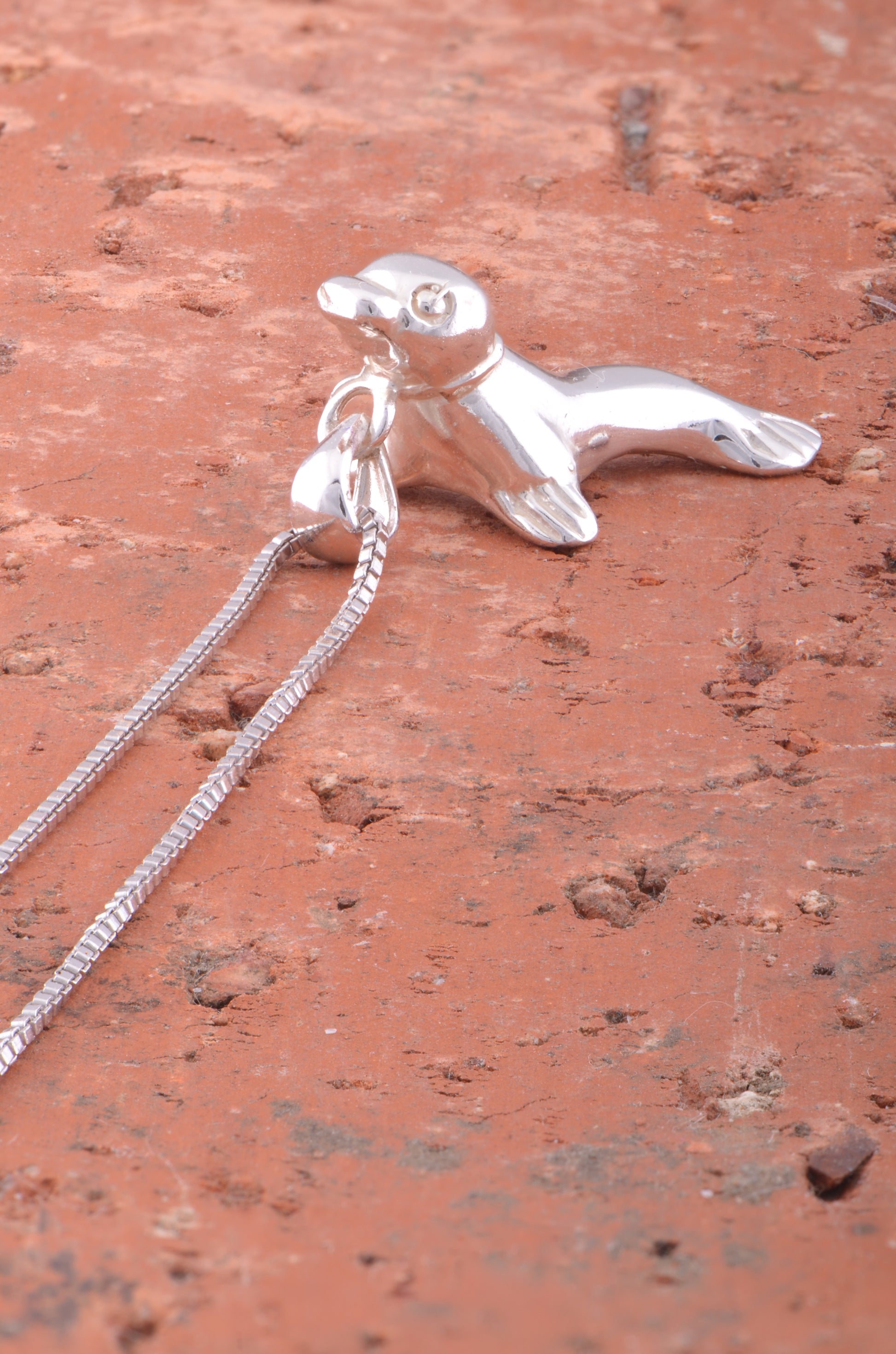 Sterling Silver Women's Ocean Seal Necklace Silver Girls Seal Charm Necklace