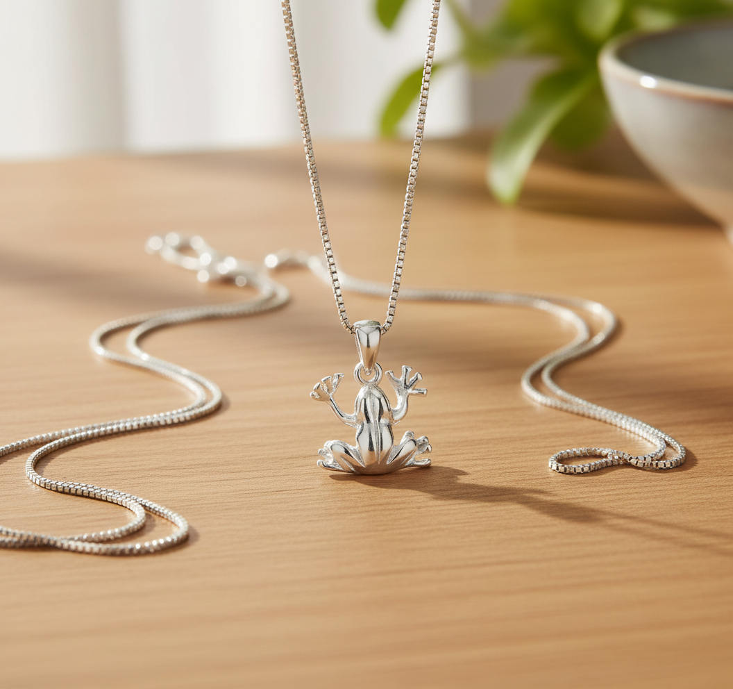 Sterling Silver Women's Tree Frog Necklace Silver Girls Frog Charm Necklace