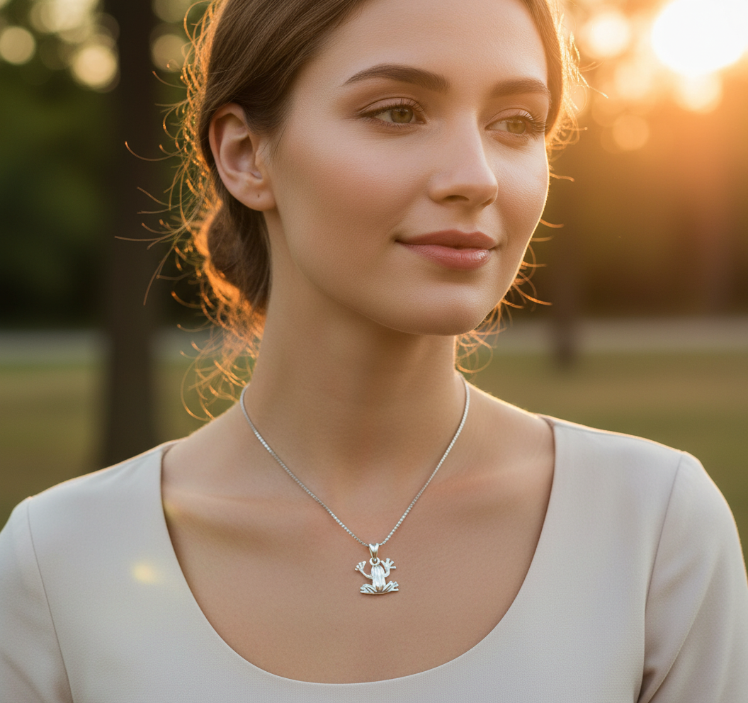 Sterling Silver Women's Tree Frog Necklace Silver Girls Frog Charm Necklace
