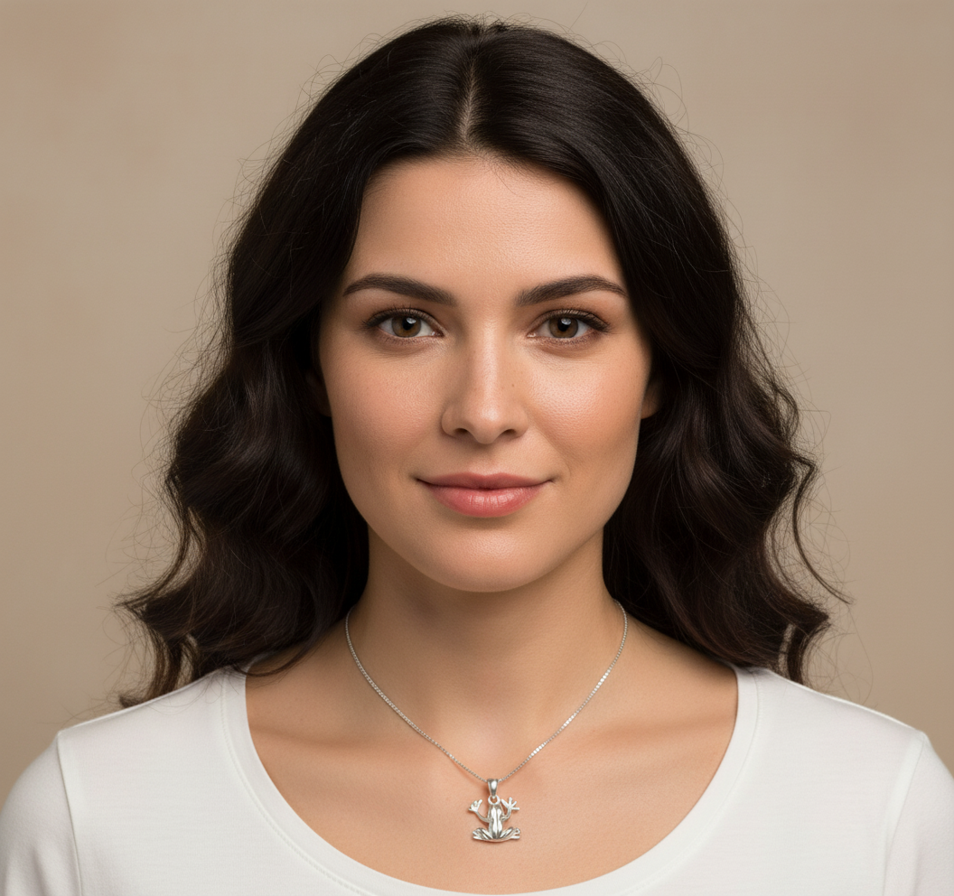 Sterling Silver Women's Tree Frog Necklace Silver Girls Frog Charm Necklace
