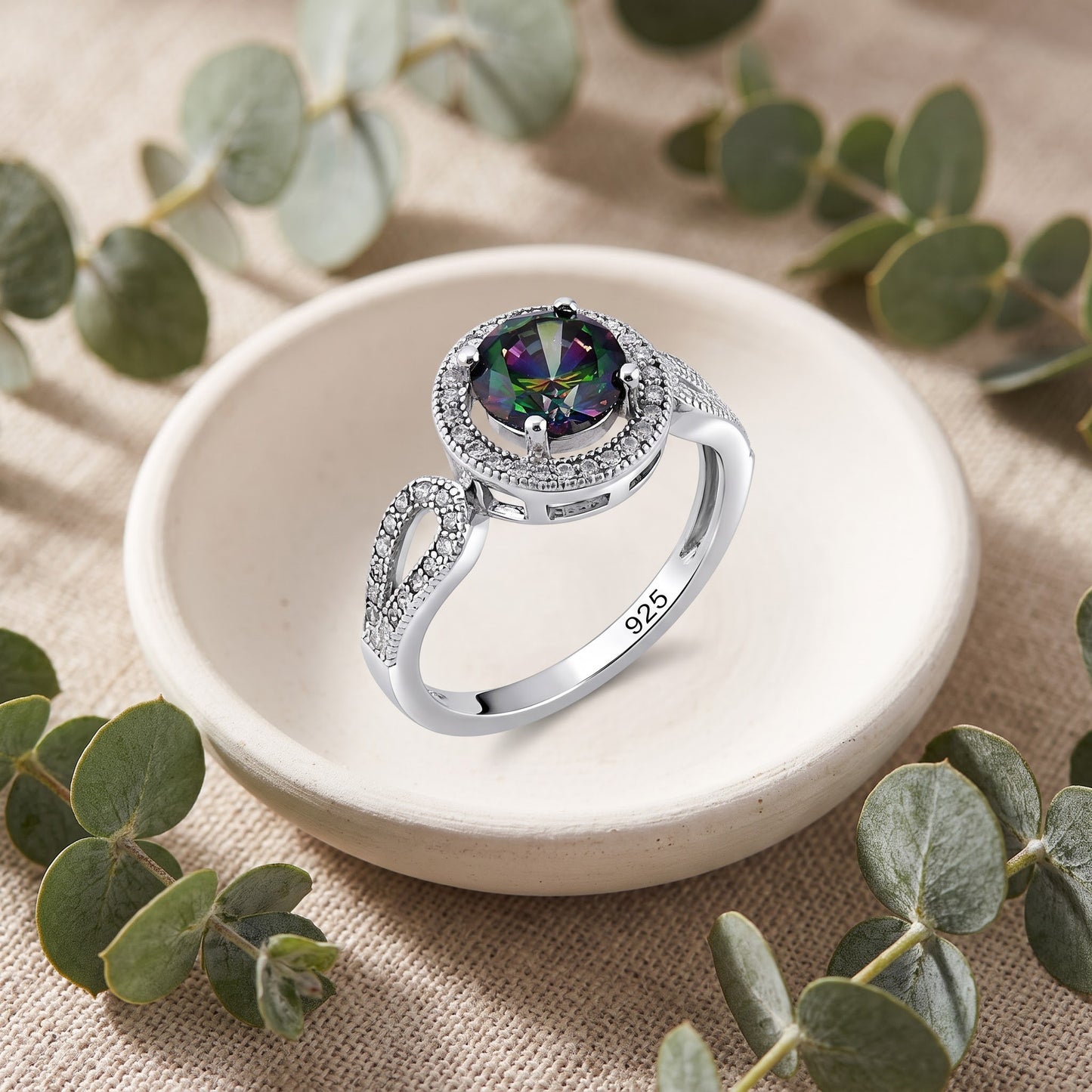 Sterling Silver Rainbow Topaz CZ Halo Infinity Band Ring for Women, Cubic Zirconia, Promise Ring Gift view 2