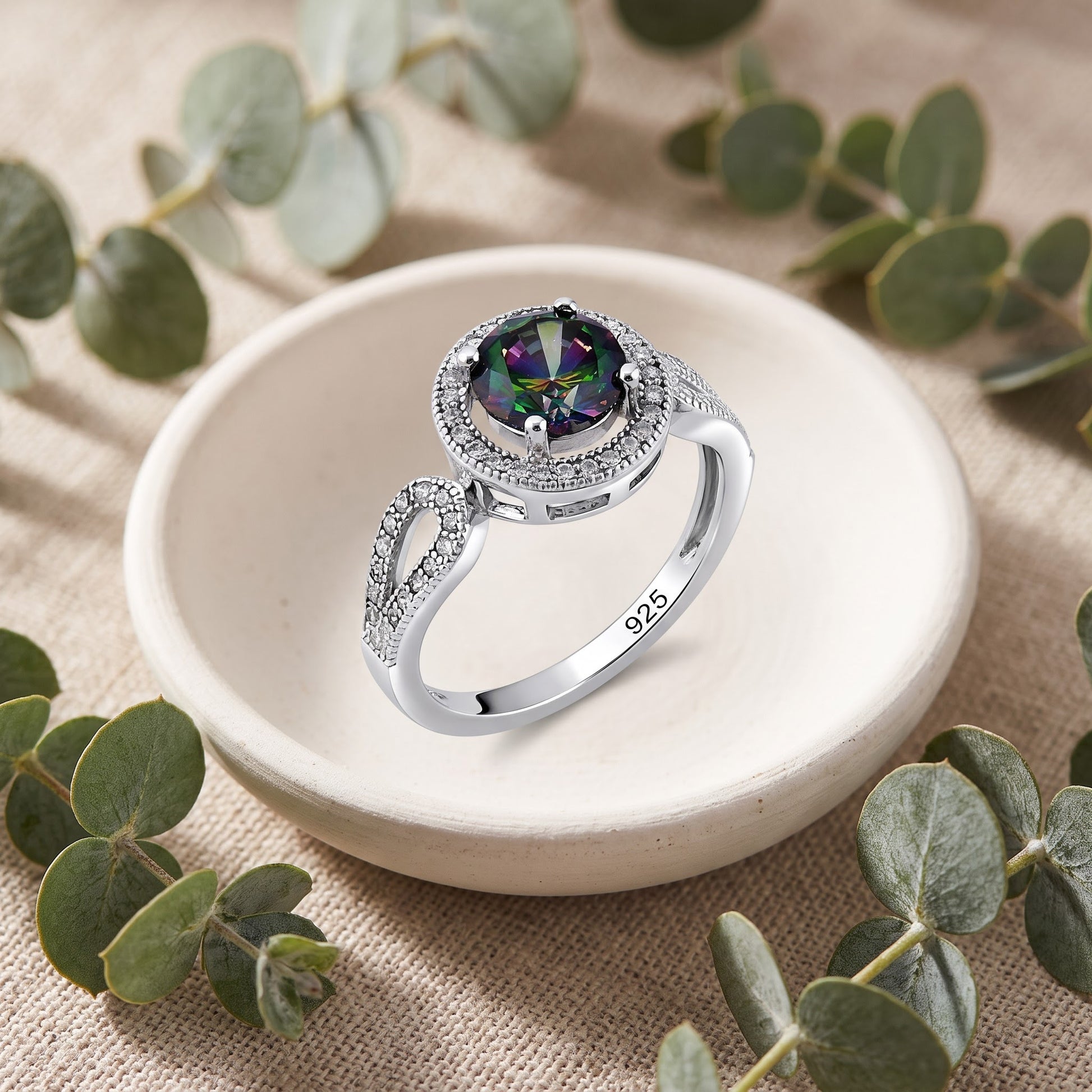 Sterling Silver Rainbow Topaz CZ Halo Infinity Band Ring for Women, Cubic Zirconia, Promise Ring Gift view 2