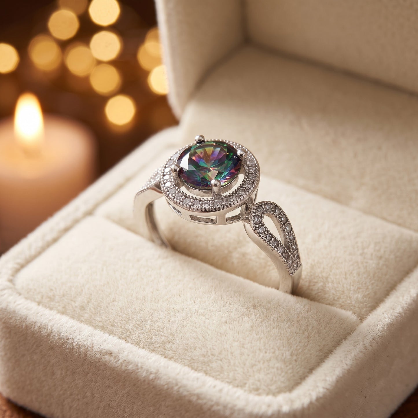 Sterling Silver Rainbow Topaz CZ Halo Infinity Band Ring for Women, Cubic Zirconia, Promise Ring Gift view 3
