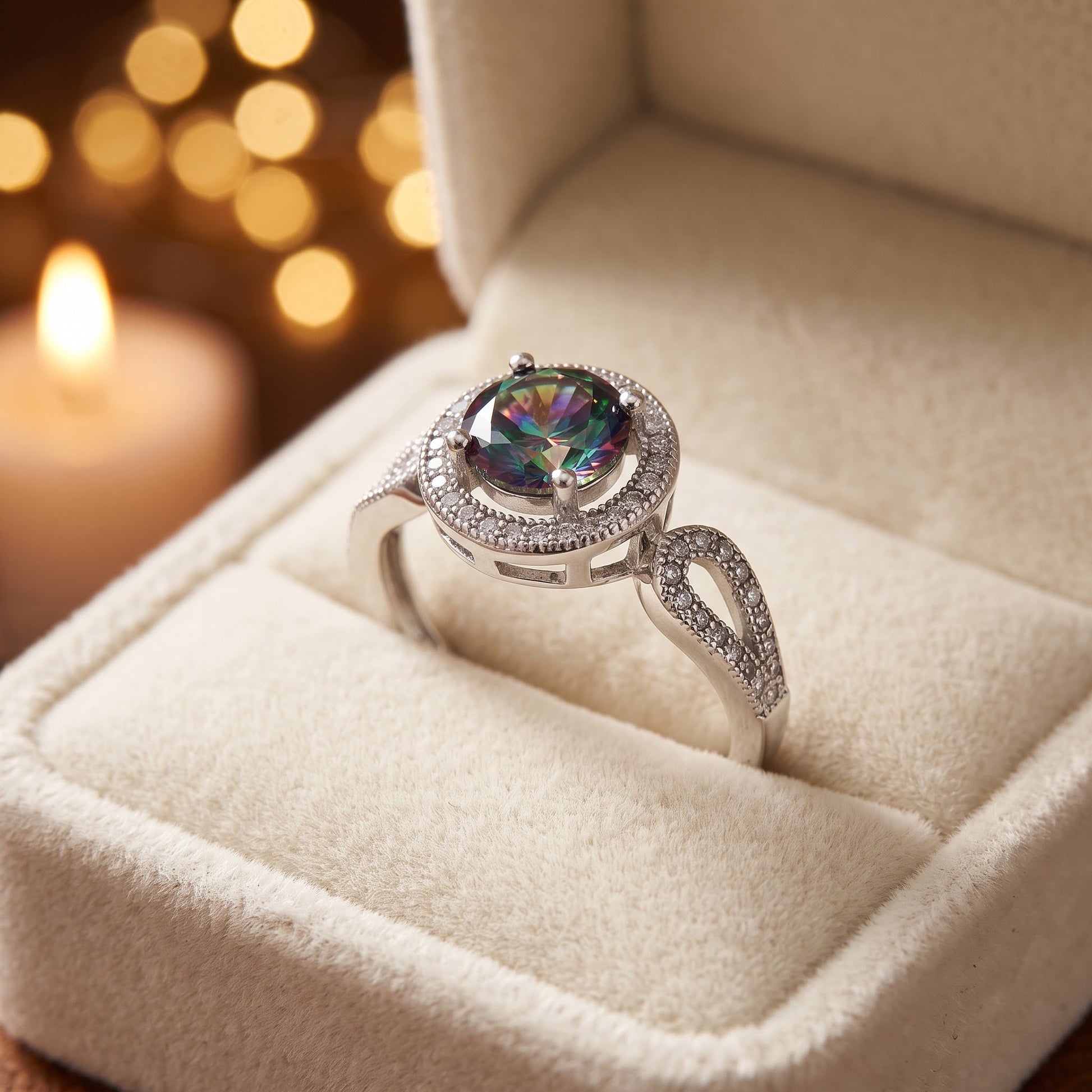 Sterling Silver Rainbow Topaz CZ Halo Infinity Band Ring for Women, Cubic Zirconia, Promise Ring Gift view 3