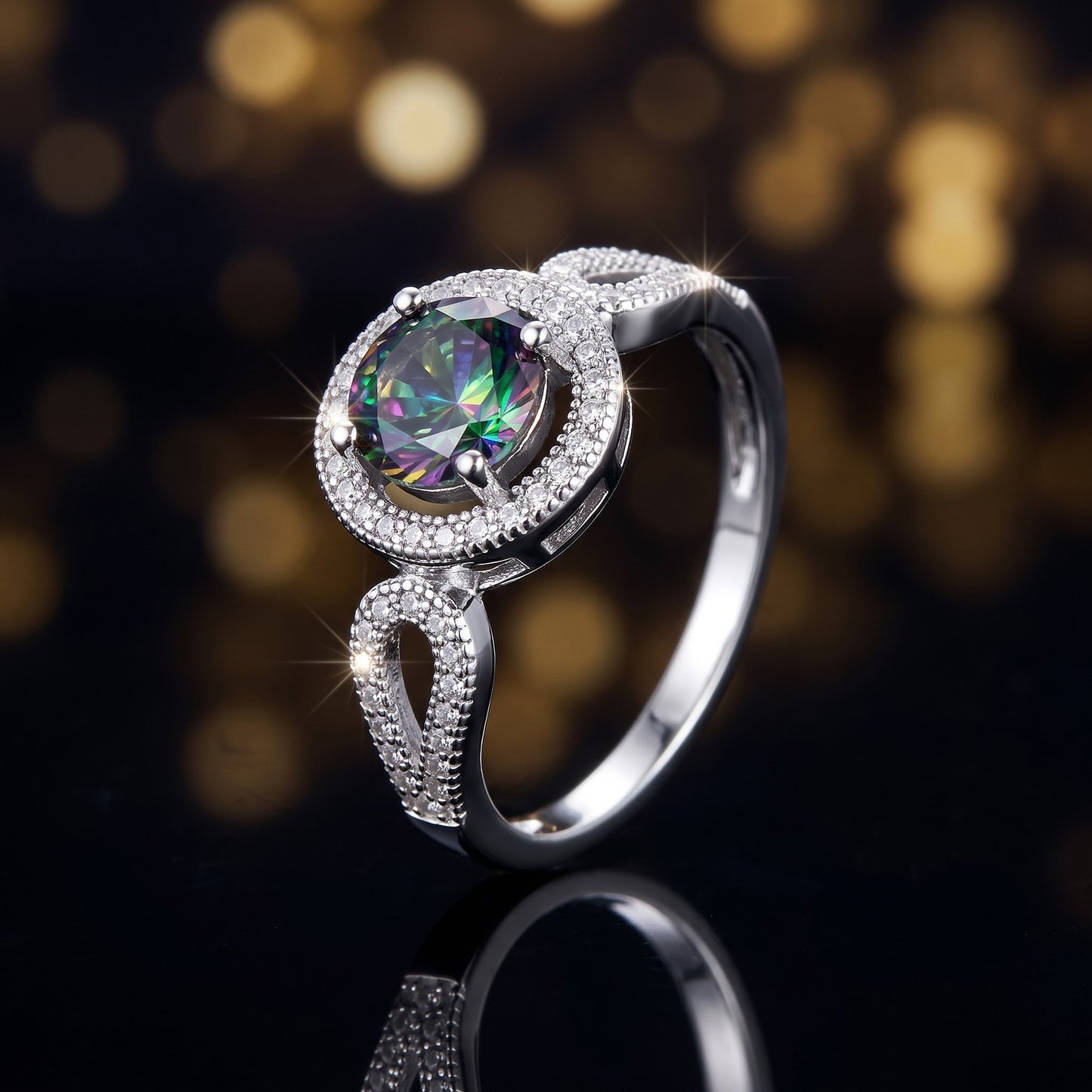Sterling Silver Rainbow Topaz CZ Halo Infinity Band Ring for Women, Cubic Zirconia, Promise Ring Gift view 4