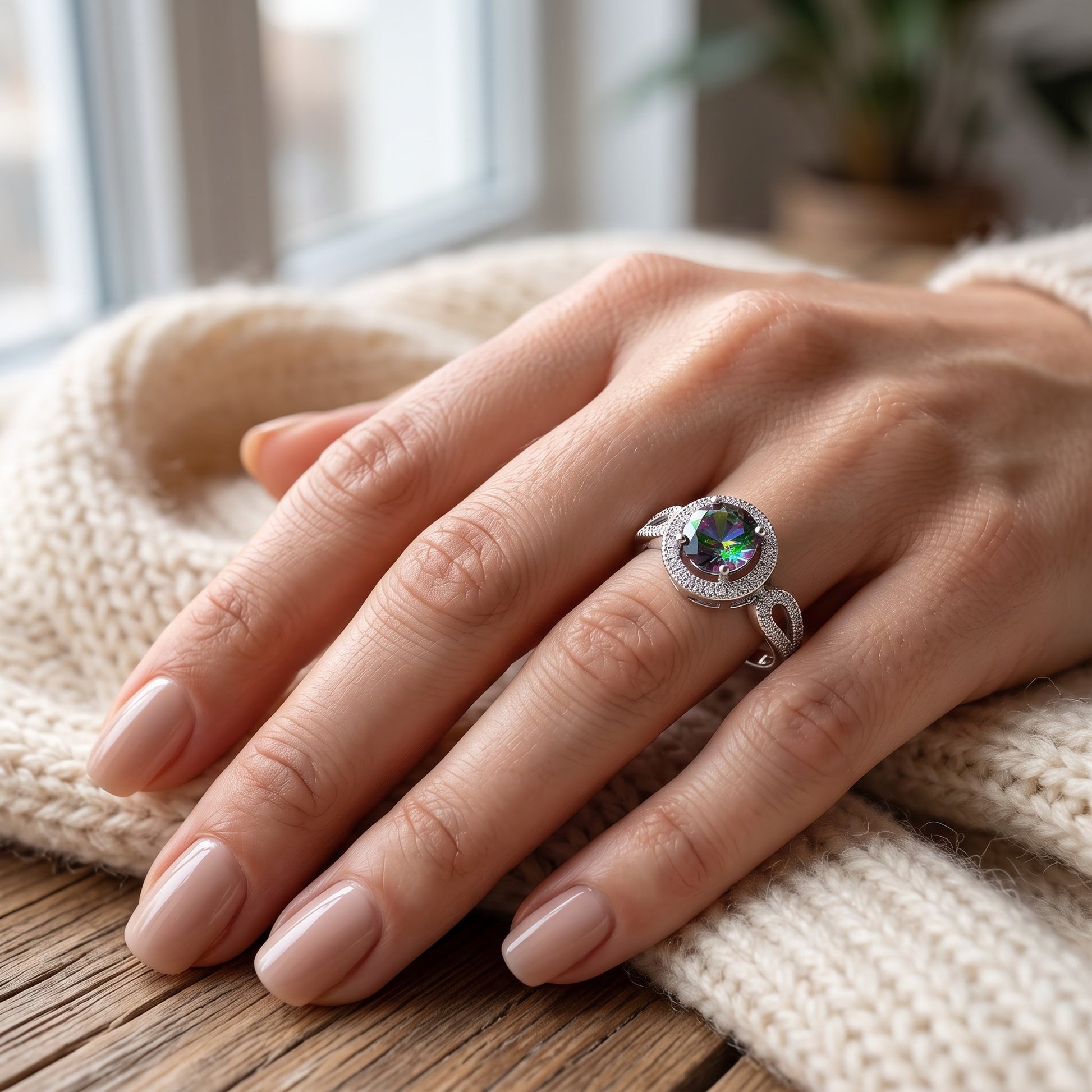 Sterling Silver Rainbow Topaz CZ Halo Infinity Band Ring for Women, Cubic Zirconia, Promise Ring Gift view 5