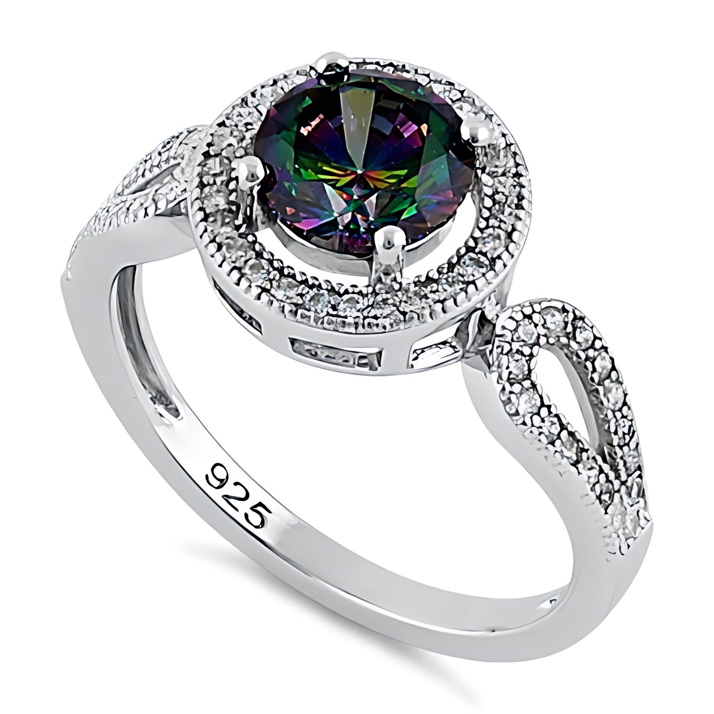 Sterling Silver Rainbow Topaz CZ Halo Infinity Band Ring for Women, Cubic Zirconia, Promise Ring Gift