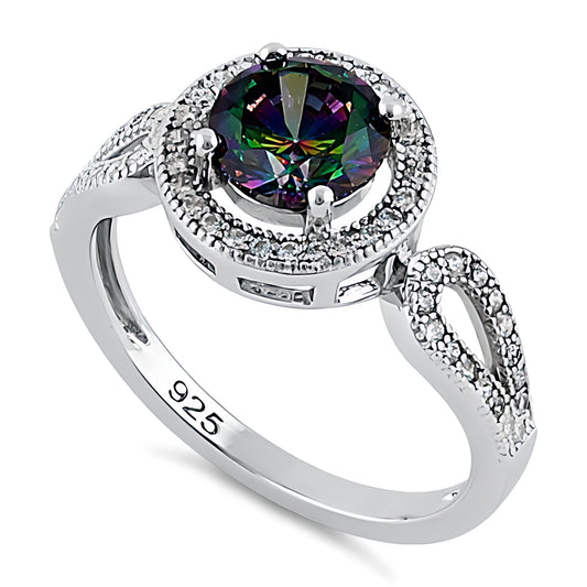 Sterling Silver Rainbow Topaz CZ Halo Infinity Band Ring for Women, Cubic Zirconia, Promise Ring Gift