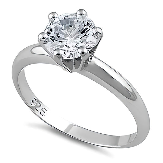 Sterling Silver Solitaire CZ Engagement Ring for Women, Cubic Zirconia, Promise Ring Gift