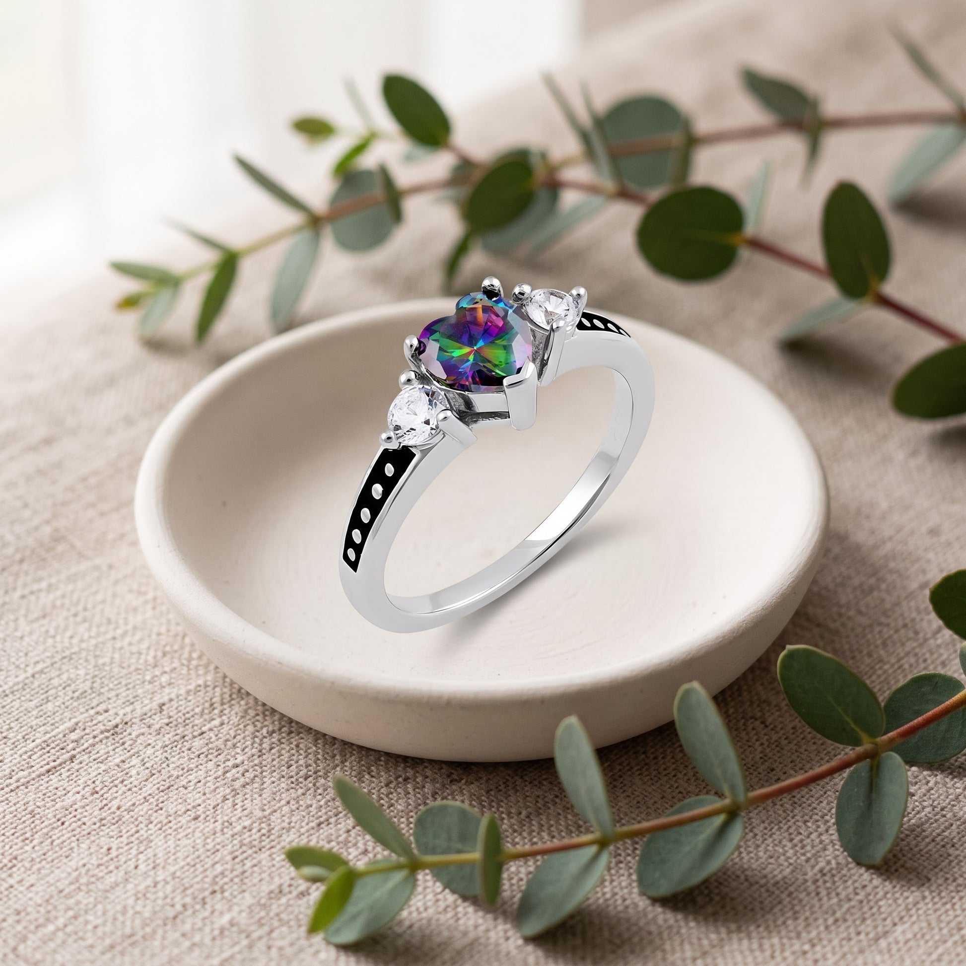 Sterling Silver Heart Rainbow Topaz CZ Ring for Women, Heart Cubic Zirconia, Promise Ring Gift view 2
