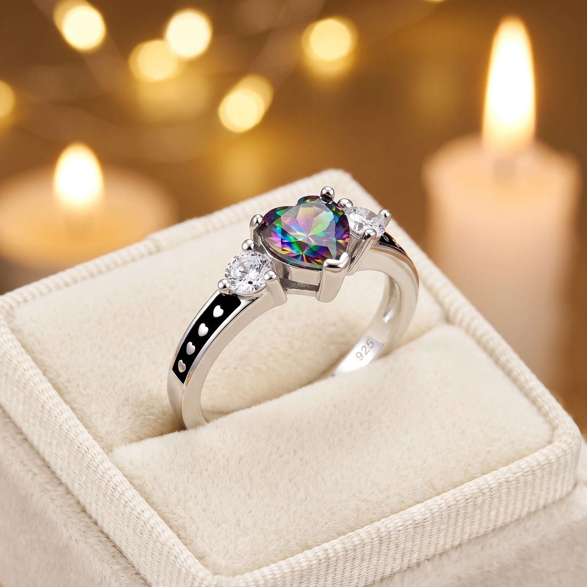 Sterling Silver Heart Rainbow Topaz CZ Ring for Women, Heart Cubic Zirconia, Promise Ring Gift view 3