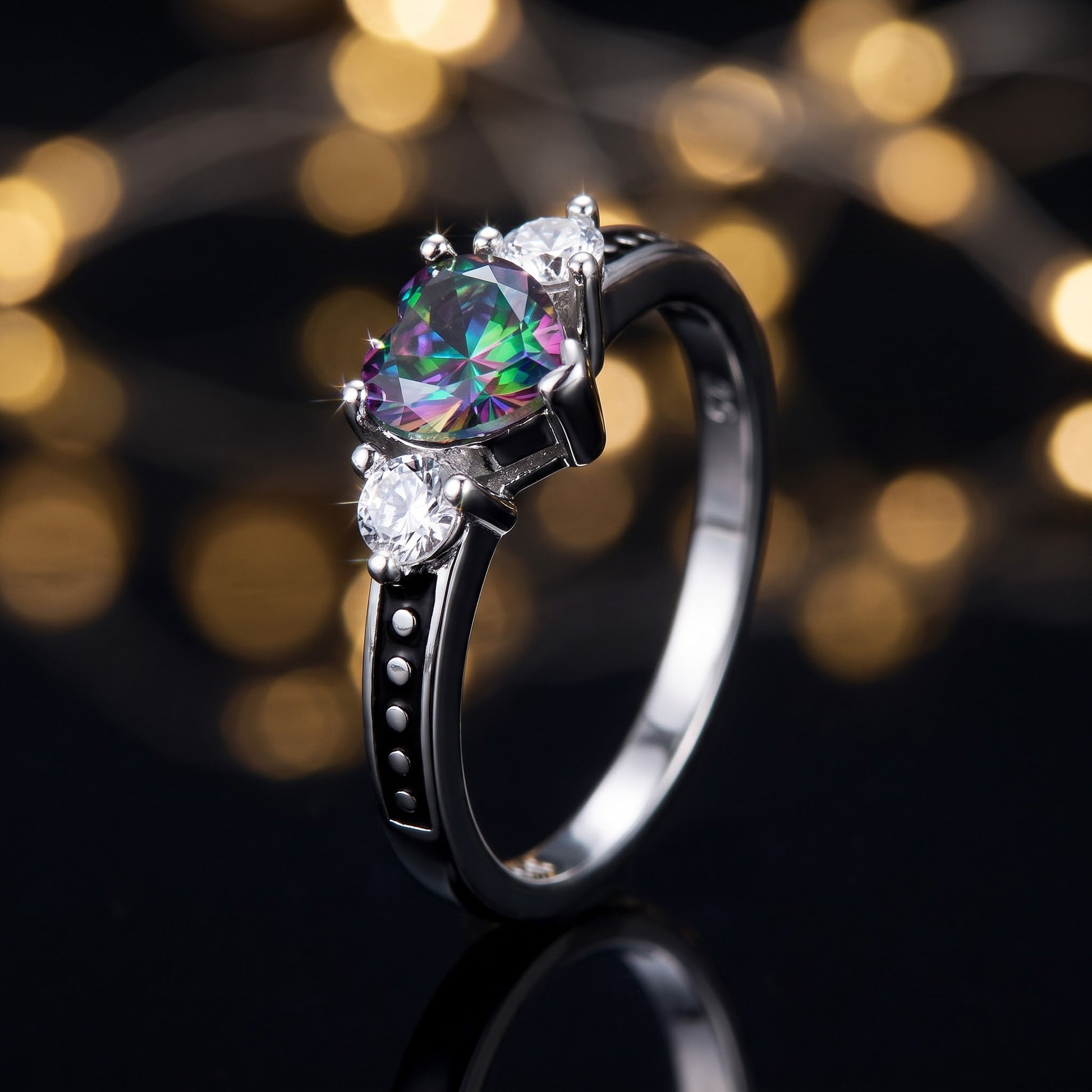Sterling Silver Heart Rainbow Topaz CZ Ring for Women, Heart Cubic Zirconia, Promise Ring Gift view 4