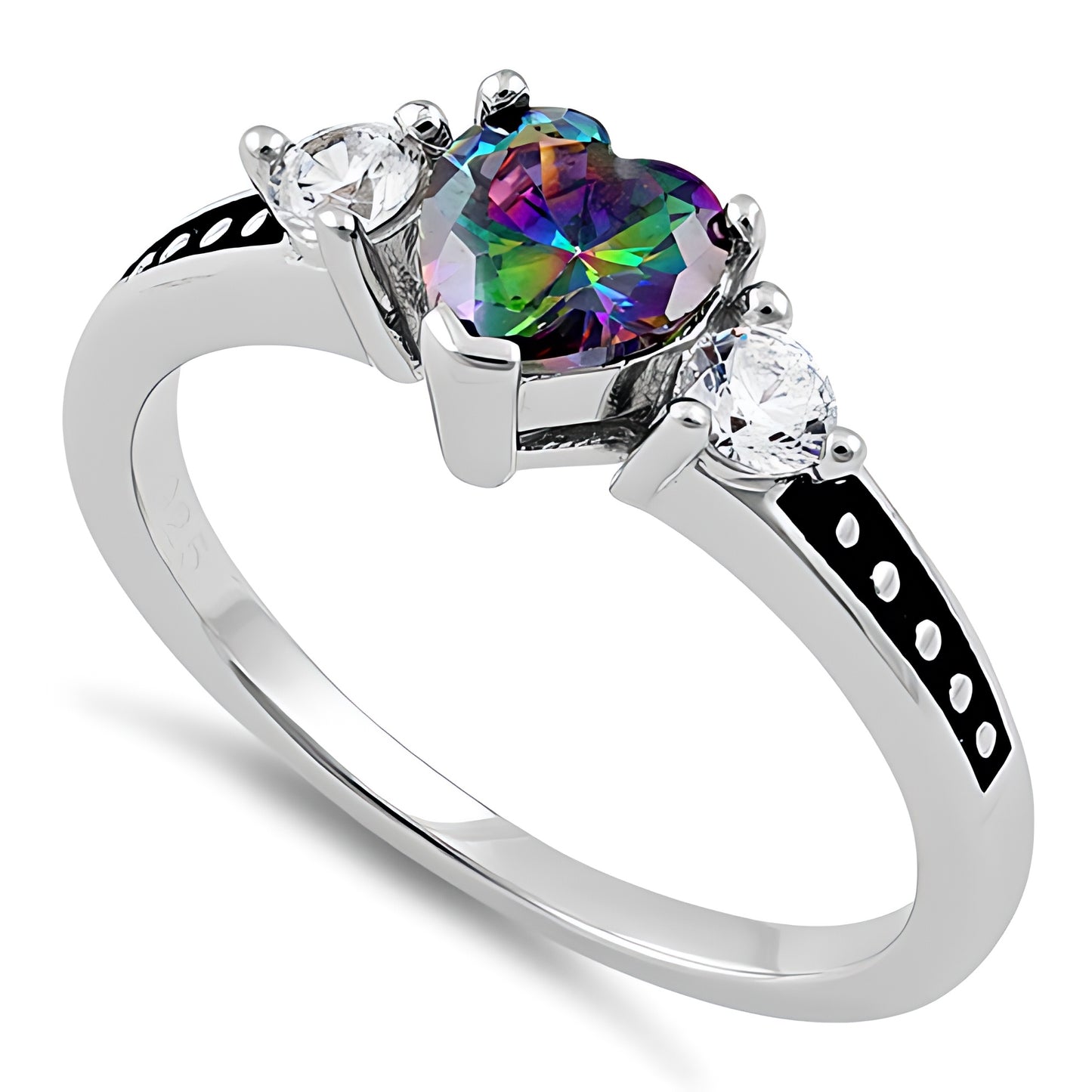Sterling Silver Heart Rainbow Topaz CZ Ring for Women, Heart Cubic Zirconia, Promise Ring Gift