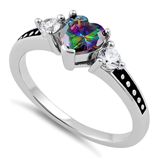 Sterling Silver Heart Rainbow Topaz CZ Ring for Women, Heart Cubic Zirconia, Promise Ring Gift