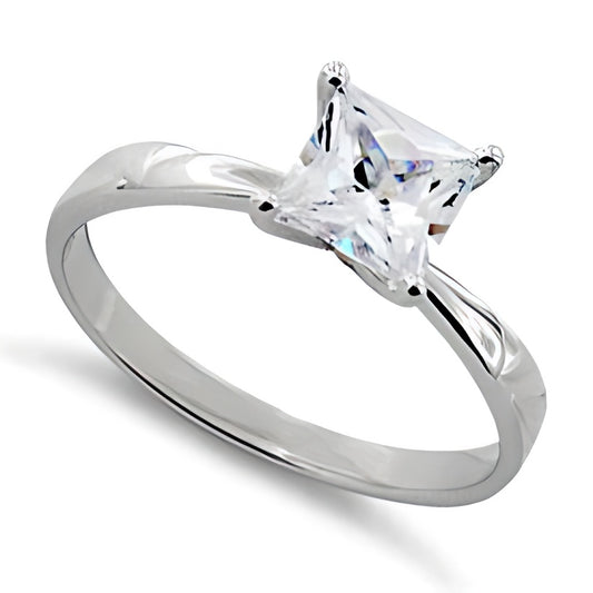 Sterling Silver Solitaire Princess Cut CZ Ring for Women, Princess Cubic Zirconia, Promise Ring Gift