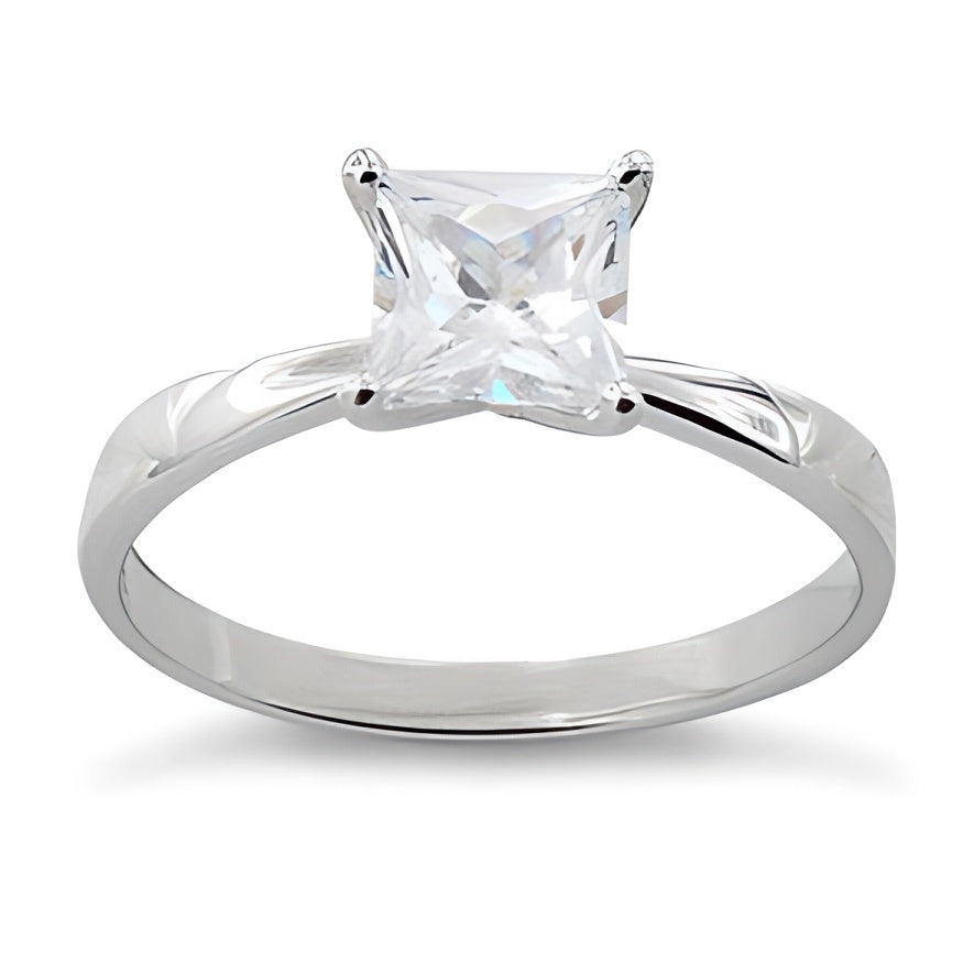 Sterling Silver Solitaire Princess Cut CZ Ring for Women, Princess Cubic Zirconia, Promise Ring Gift view 2