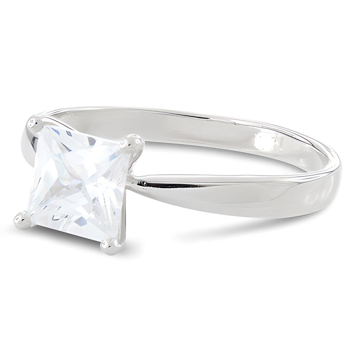 Sterling Silver Solitaire Princess Cut CZ Ring for Women, Princess Cubic Zirconia, Promise Ring Gift view 3