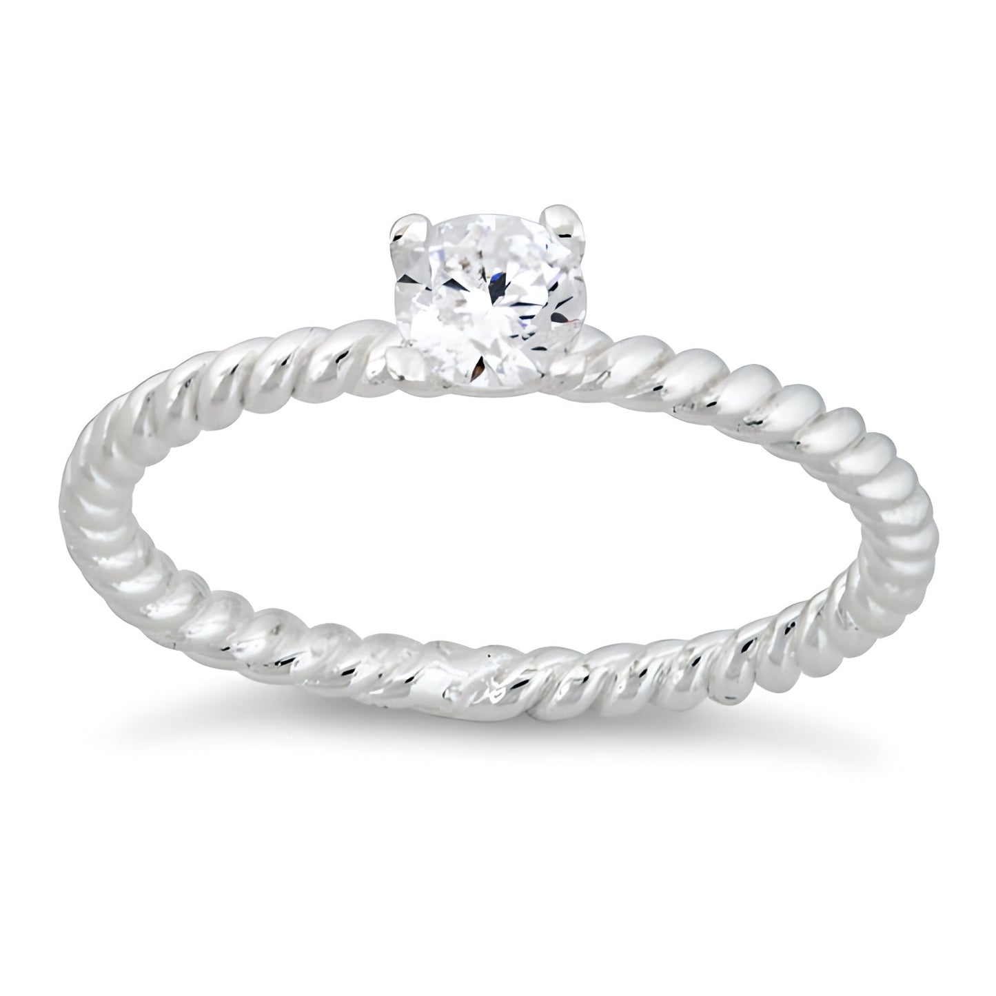 Sterling Silver Solitaire CZ Rope Ring for Women, Cubic Zirconia, Promise Ring Gift view 2