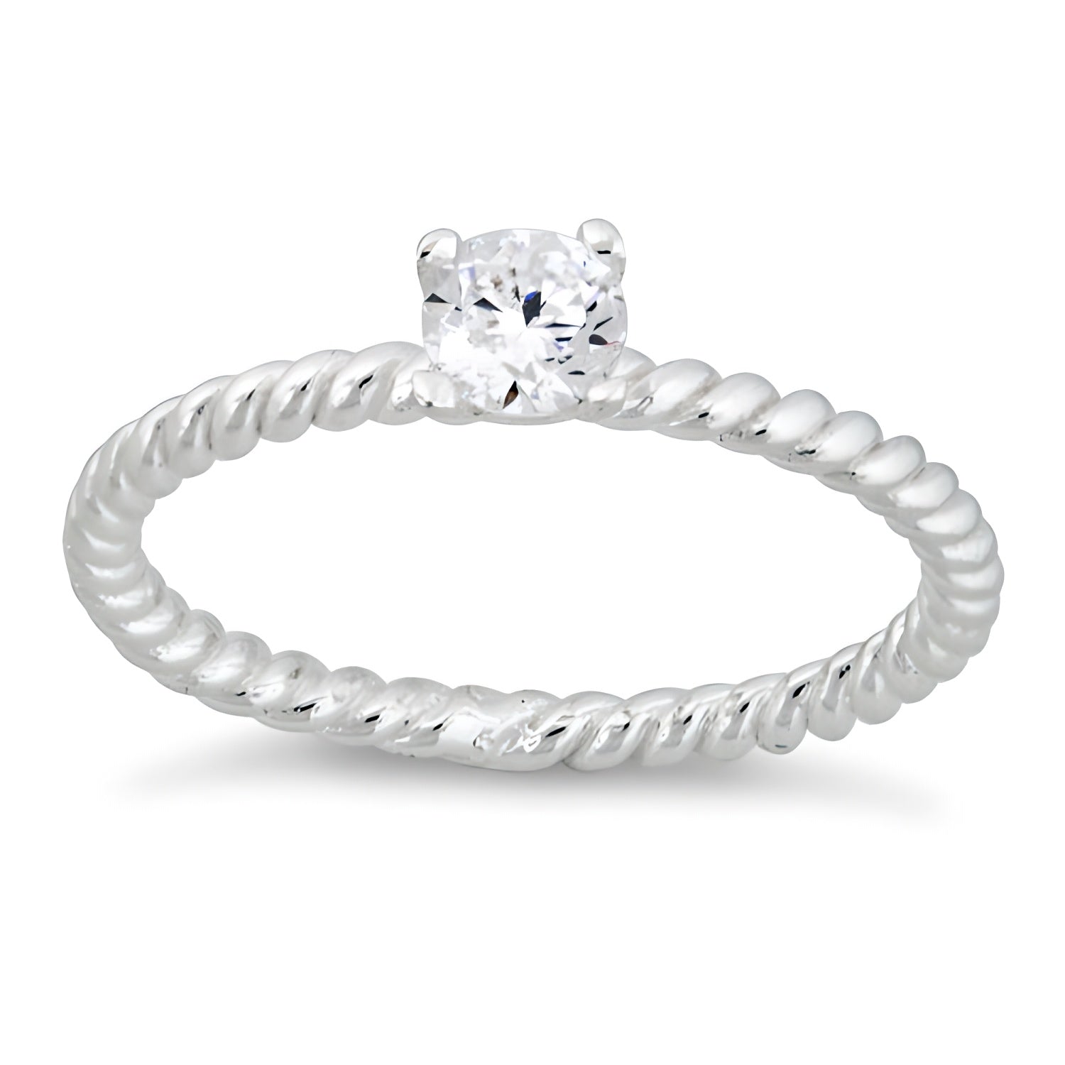 Sterling Silver Solitaire CZ Rope Ring for Women, Cubic Zirconia, Promise Ring Gift view 2
