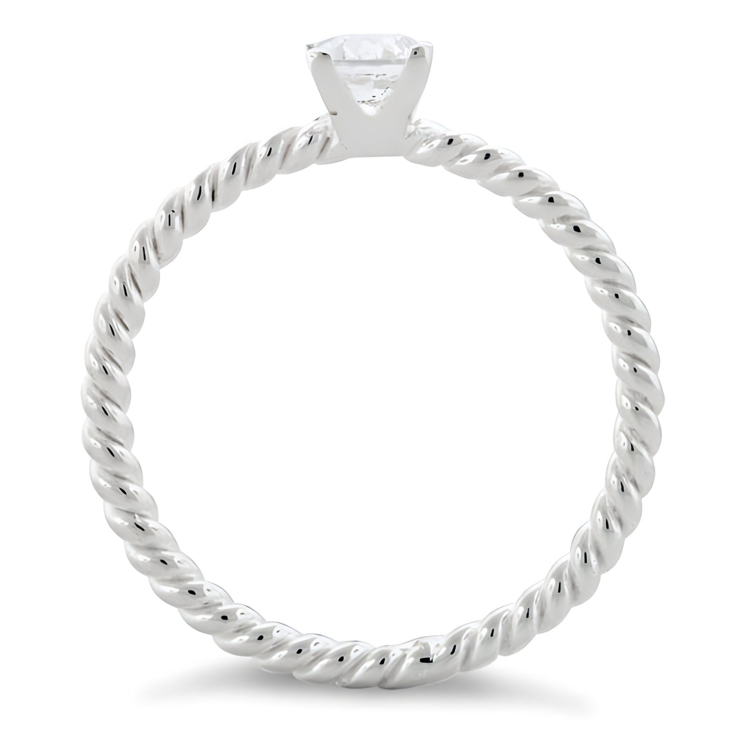 Sterling Silver Solitaire CZ Rope Ring for Women, Cubic Zirconia, Promise Ring Gift view 3