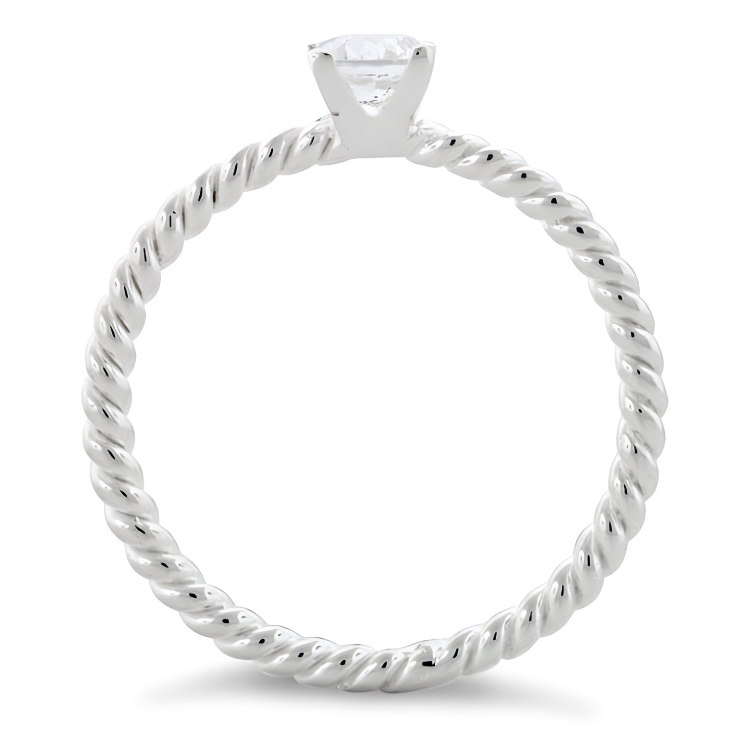 Sterling Silver Solitaire CZ Rope Ring for Women, Cubic Zirconia, Promise Ring Gift view 3