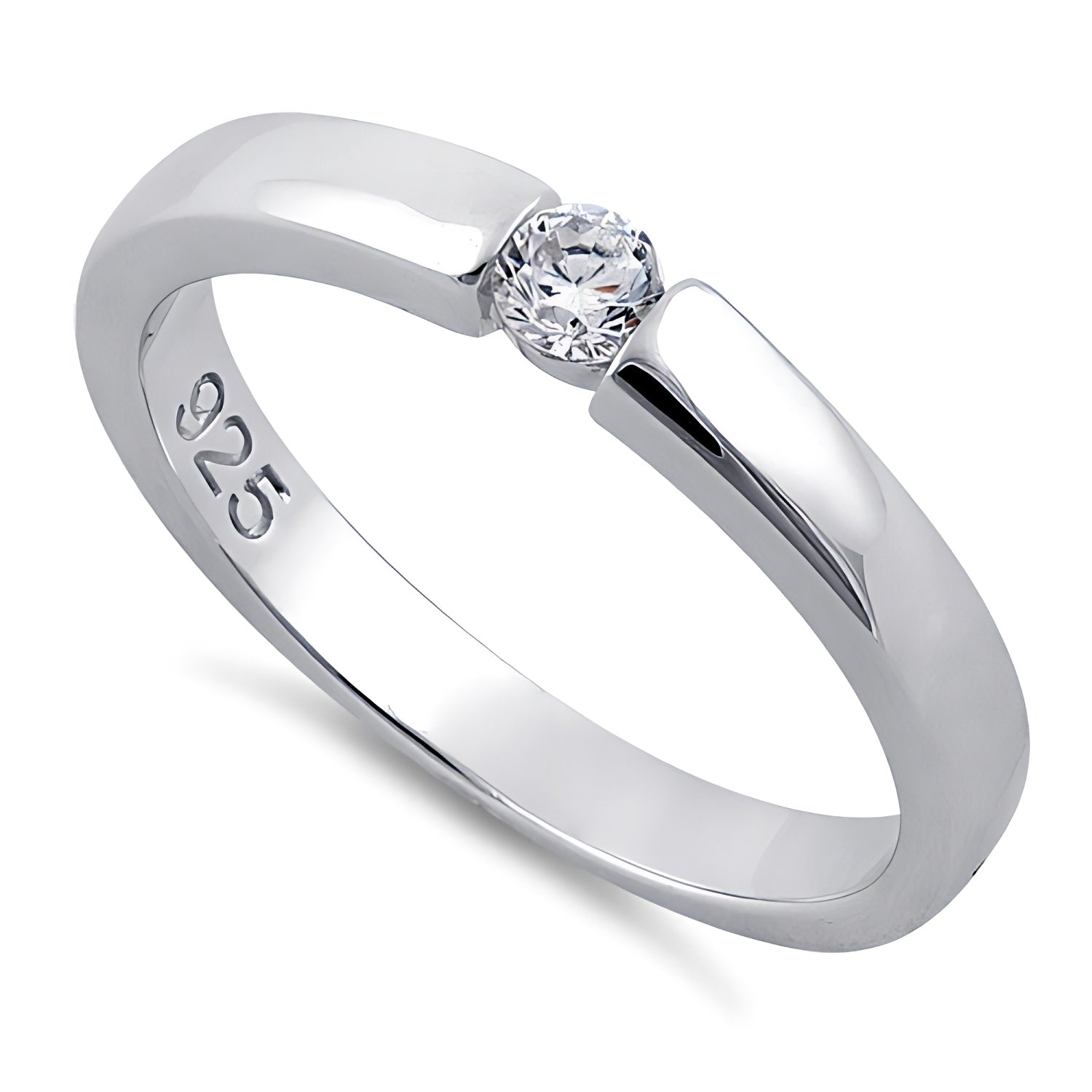 Sterling Silver Round Clear CZ Ring for Women, Round Cubic Zirconia, Promise Ring Gift