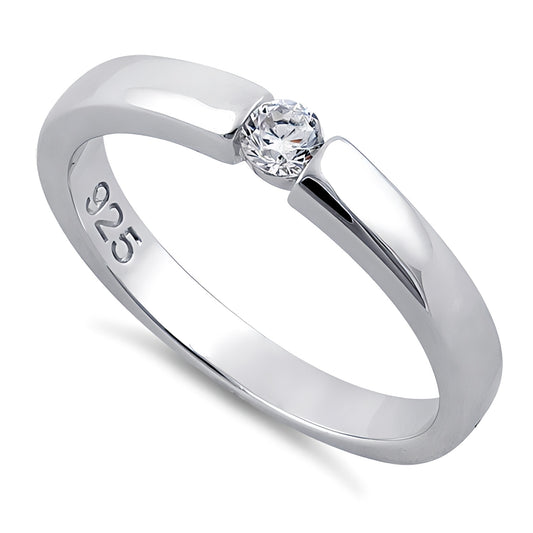 Sterling Silver Round Clear CZ Ring for Women, Round Cubic Zirconia, Promise Ring Gift