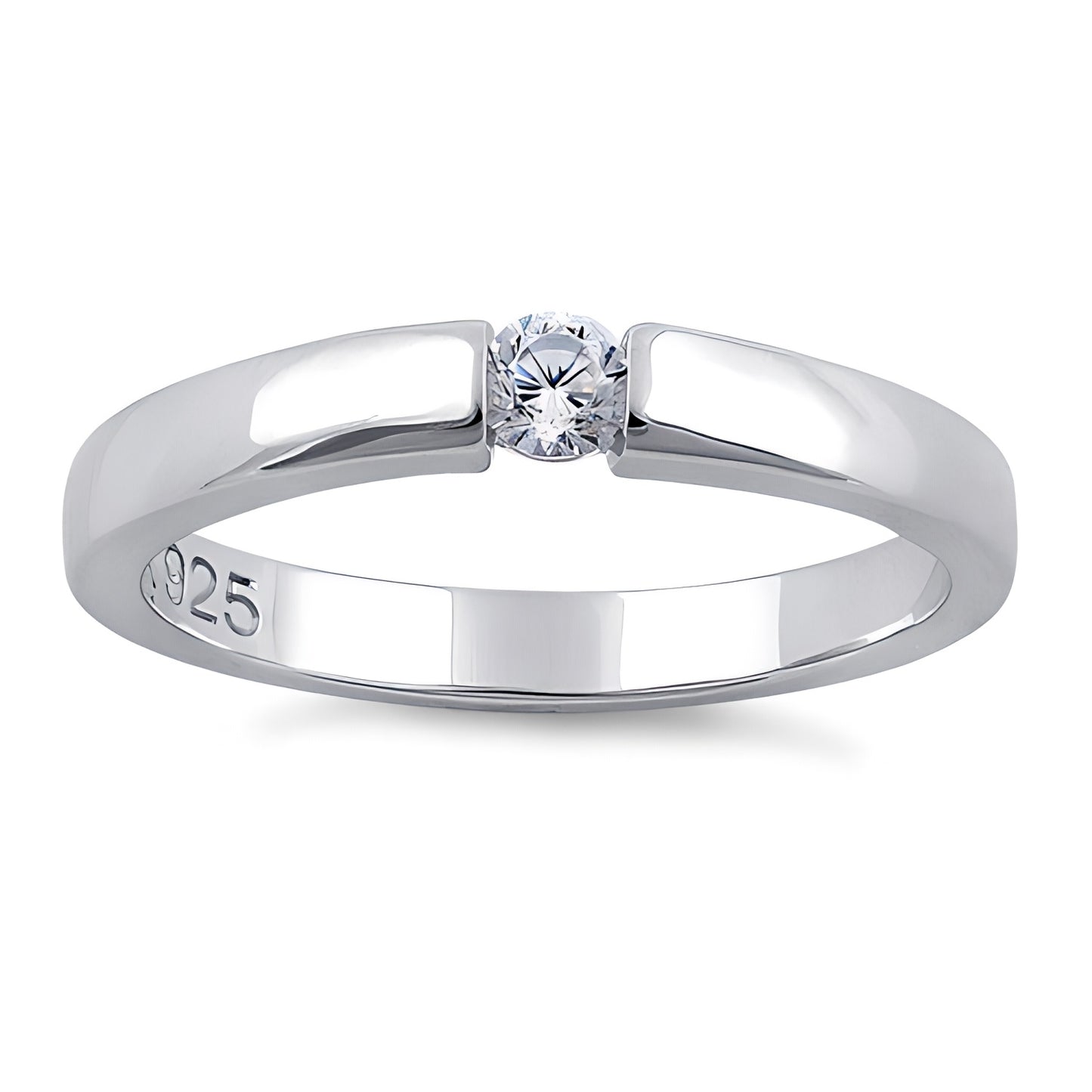 Sterling Silver Round Clear CZ Ring for Women, Round Cubic Zirconia, Promise Ring Gift view 2