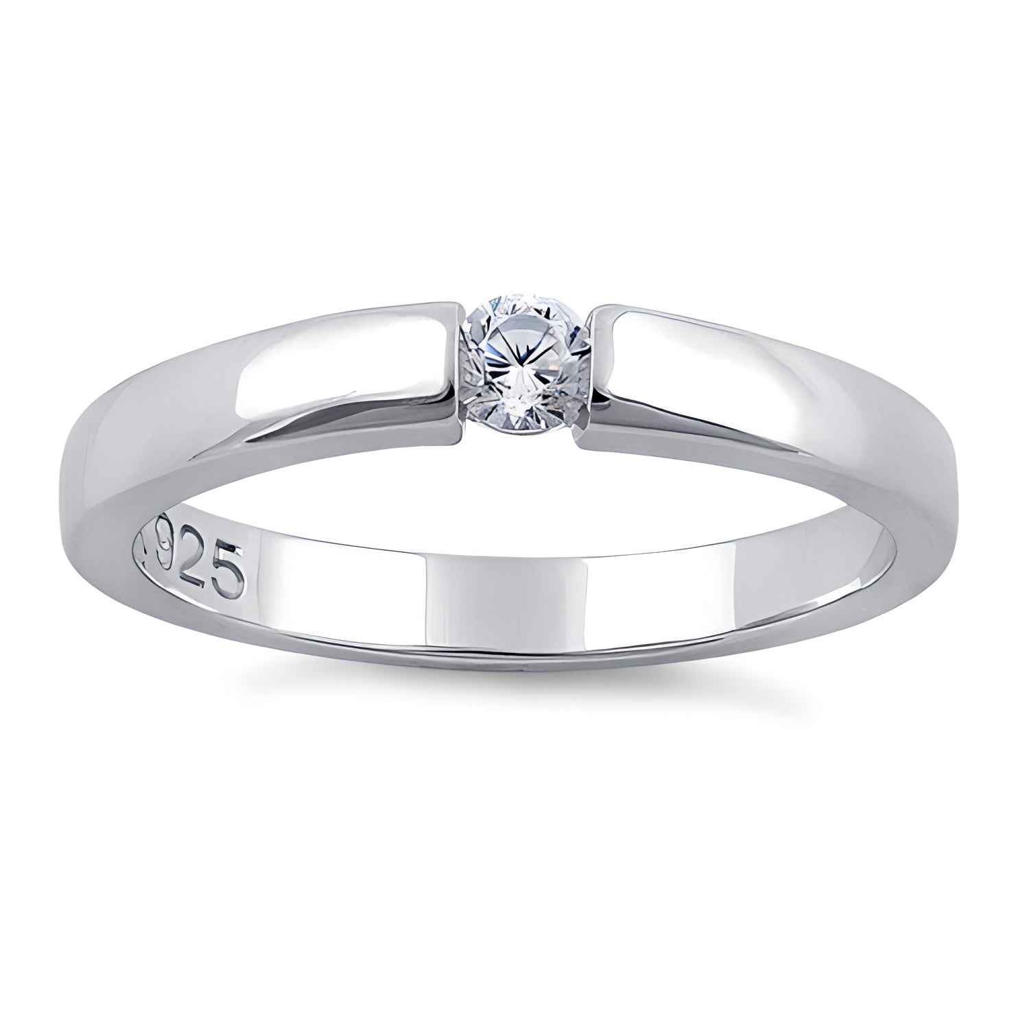 Sterling Silver Round Clear CZ Ring for Women, Round Cubic Zirconia, Promise Ring Gift view 2