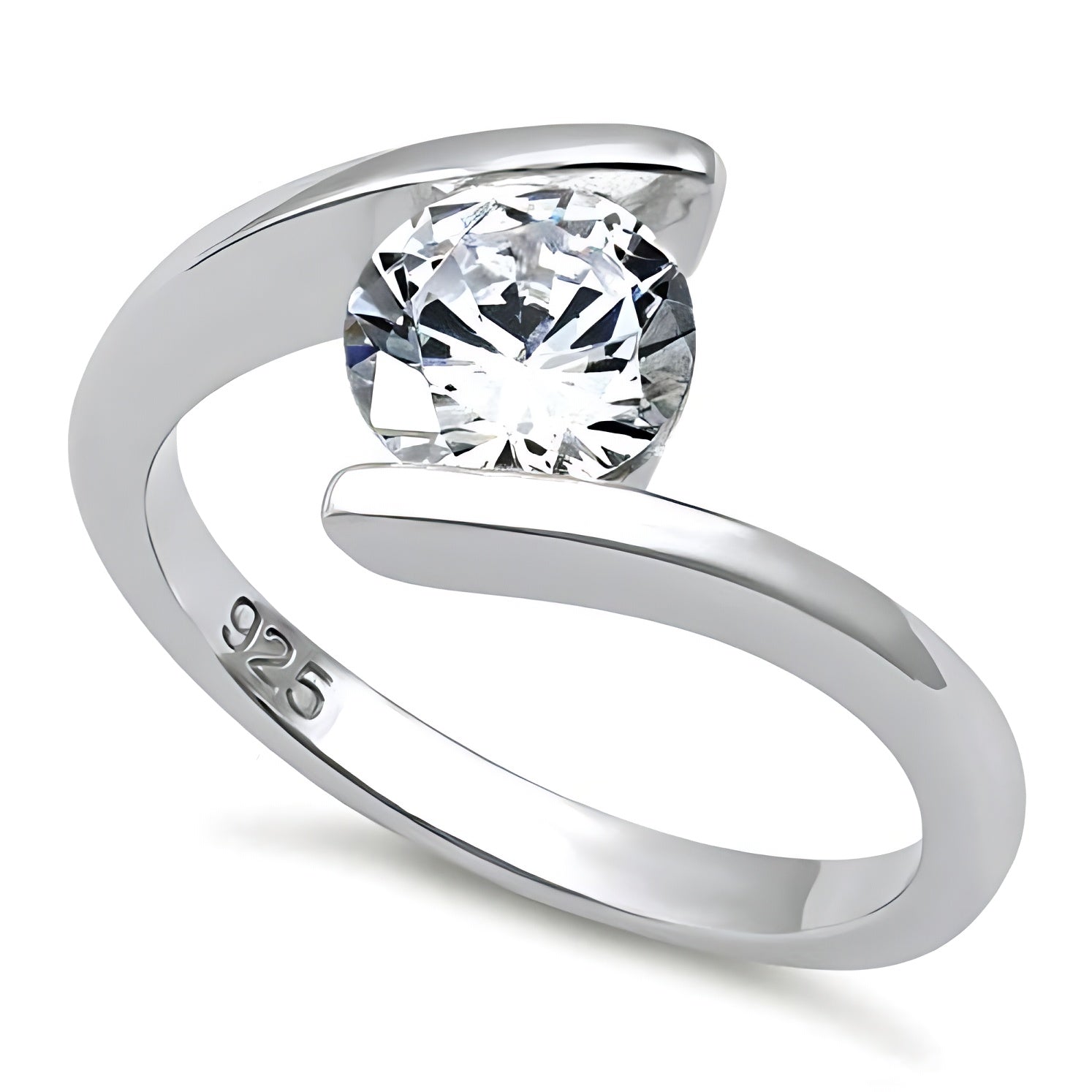 Sterling Silver Round Bezel Clear CZ Ring for Women, Round Cubic Zirconia, Promise Ring Gift
