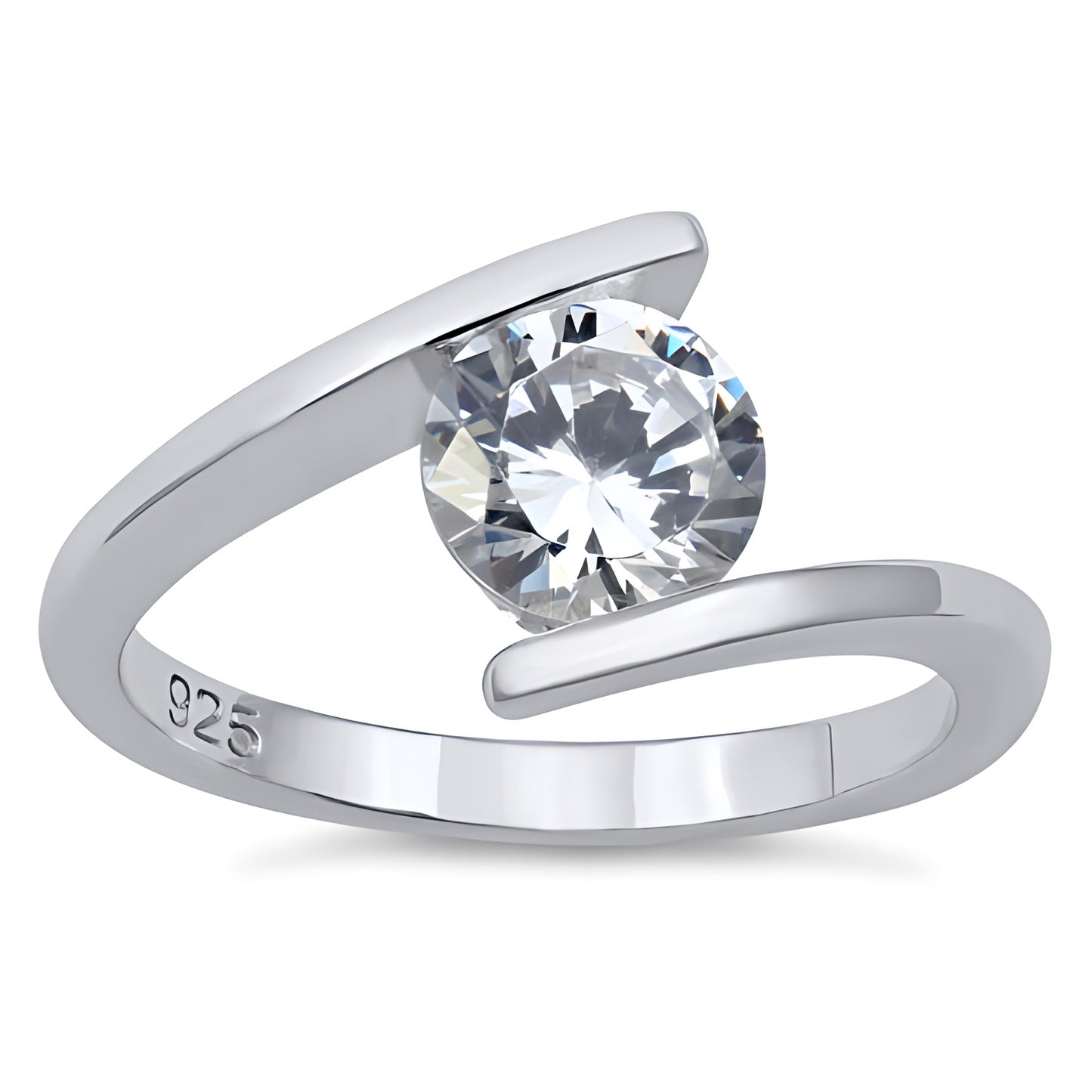 Sterling Silver Round Bezel Clear CZ Ring for Women, Round Cubic Zirconia, Promise Ring Gift view 2