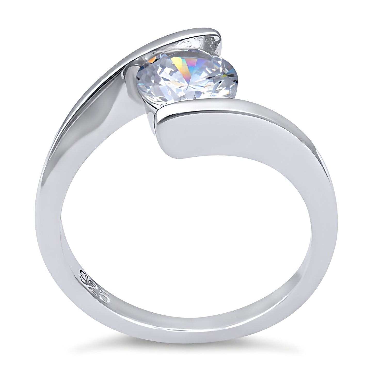 Sterling Silver Round Bezel Clear CZ Ring for Women, Round Cubic Zirconia, Promise Ring Gift view 3