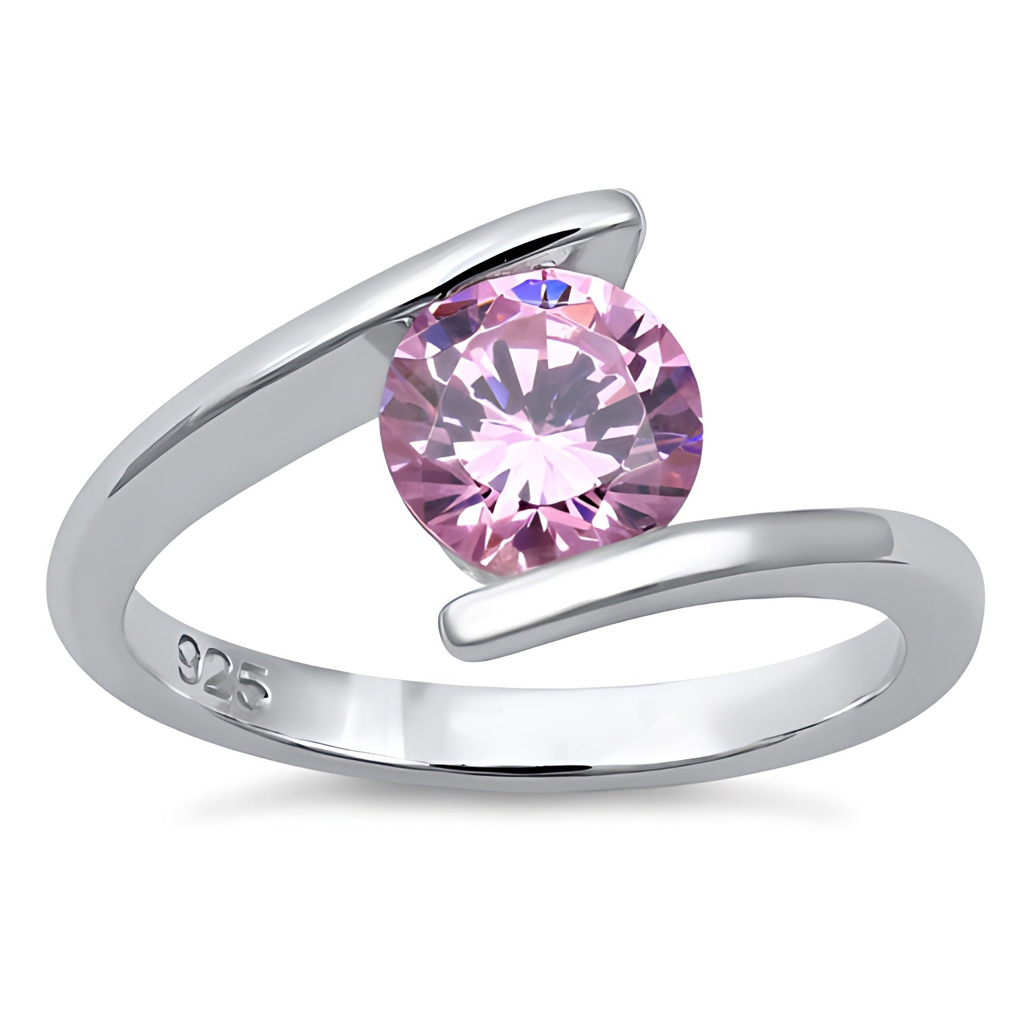 Sterling Silver Round Bezel Pink CZ Ring for Women, Round Cubic Zirconia, Promise Ring Gift view 2