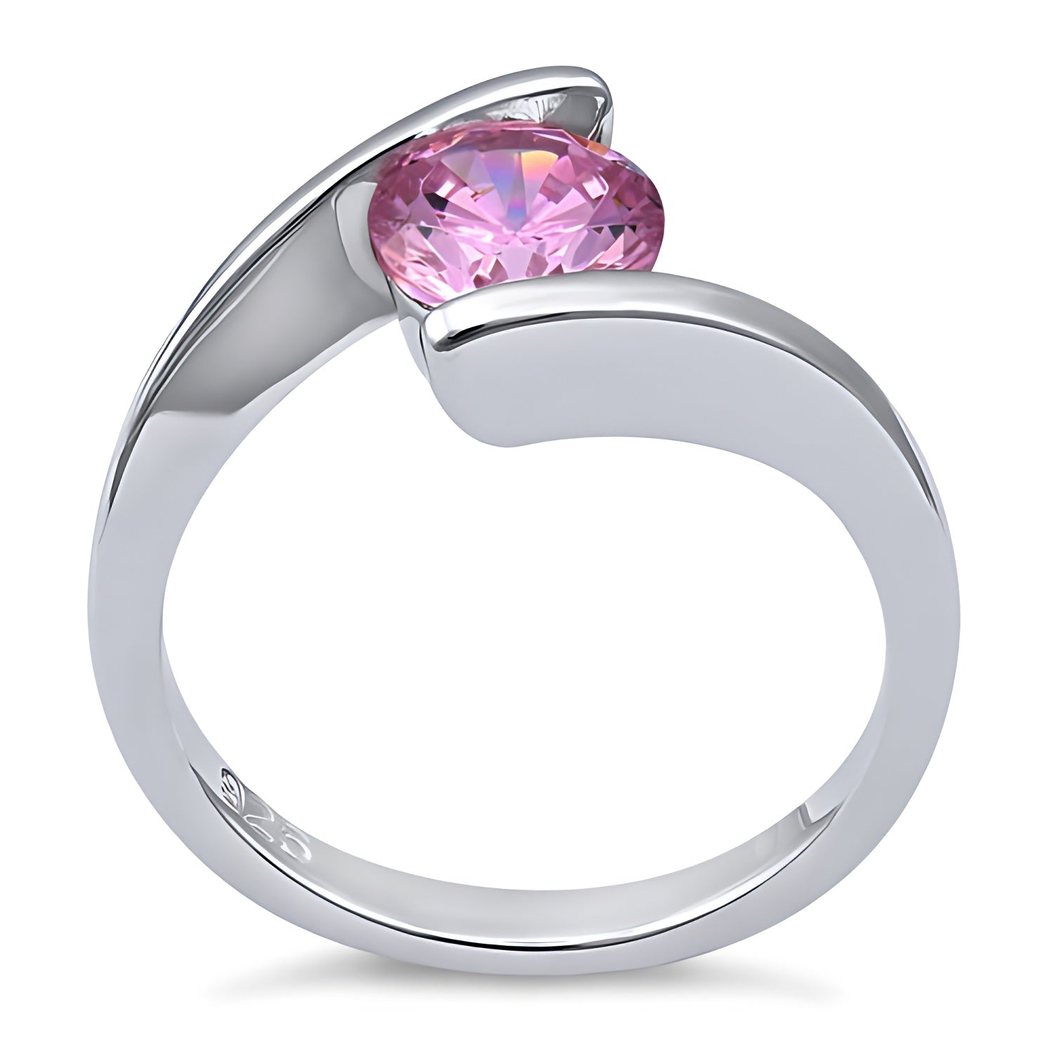 Sterling Silver Round Bezel Pink CZ Ring for Women, Round Cubic Zirconia, Promise Ring Gift view 3