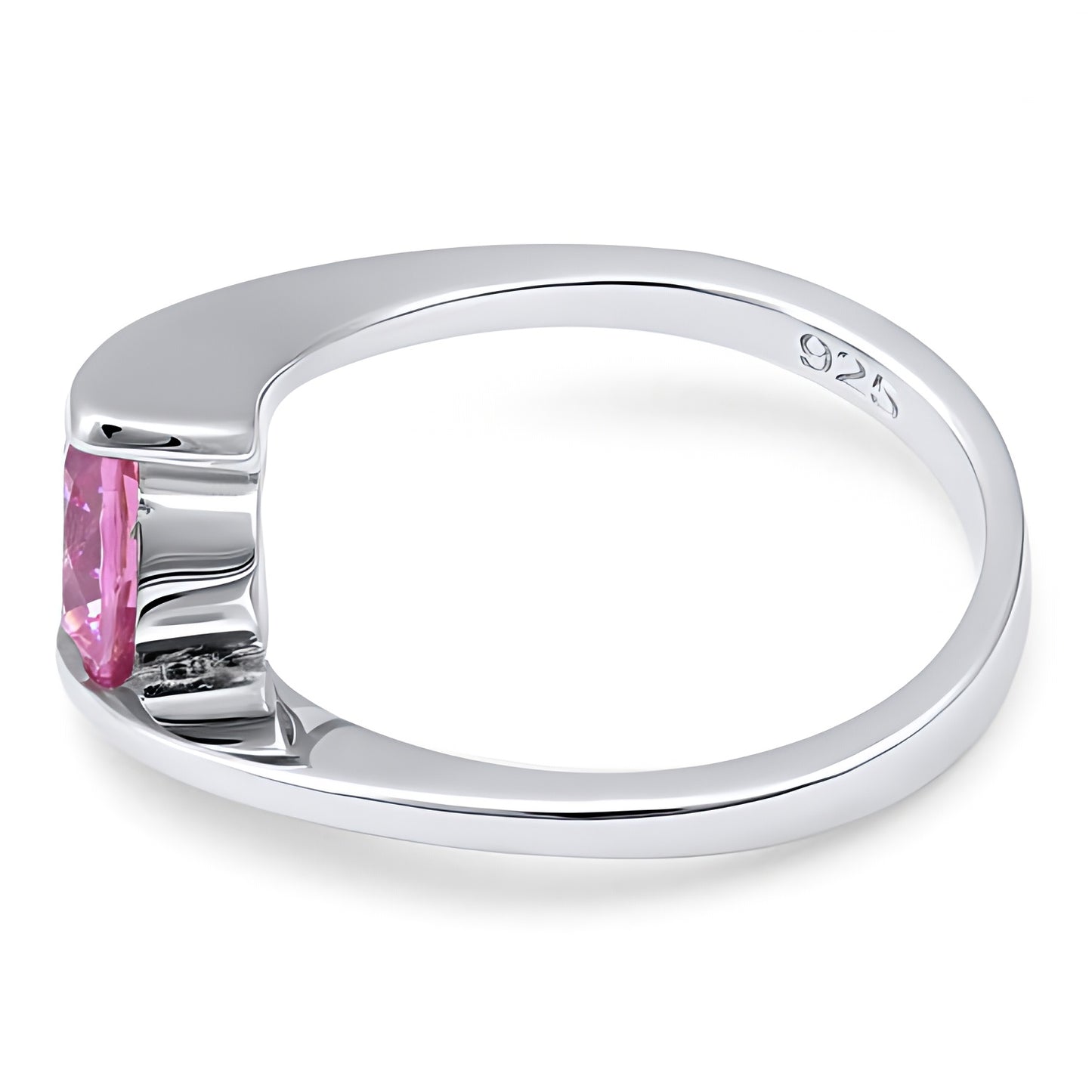 Sterling Silver Round Bezel Pink CZ Ring for Women, Round Cubic Zirconia, Promise Ring Gift view 4