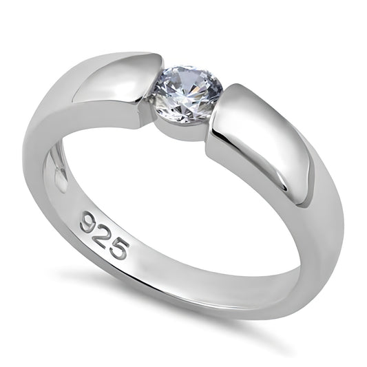 Sterling Silver Channel Bezel Clear CZ Ring for Women, Cubic Zirconia, Promise Ring Gift