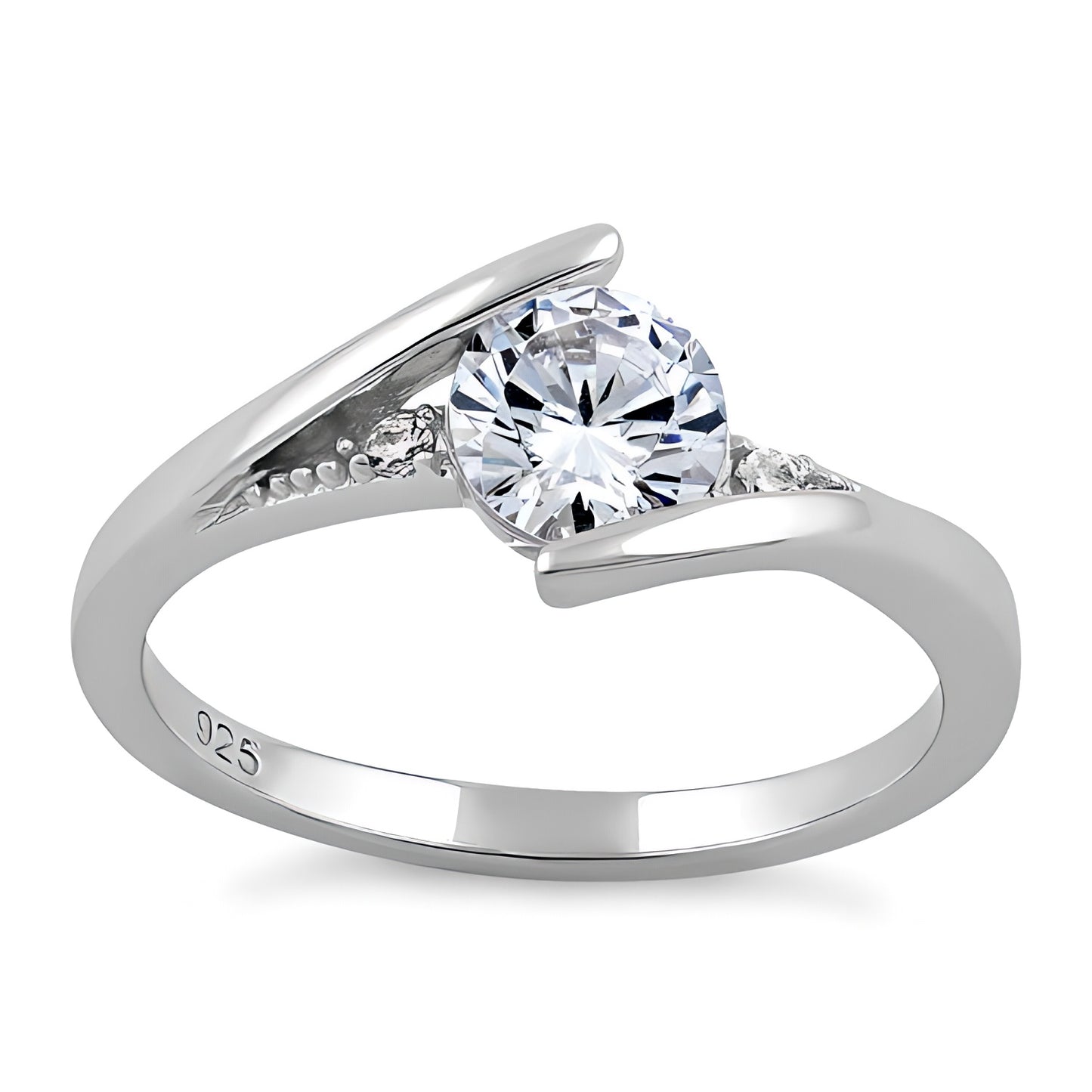 Sterling Silver Stuck In Between Clear CZ Ring for Women, Cubic Zirconia, Promise Ring Gift view 2