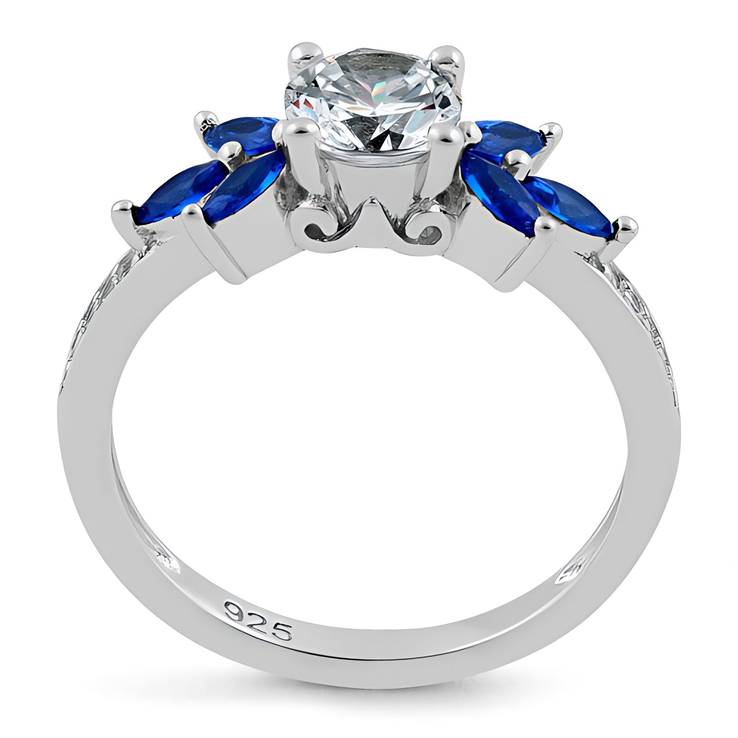 Sterling Silver Flower Leaves Blue Spinel Clear CZ Ring for Women, Cubic Zirconia, Promise Ring Gift view 3
