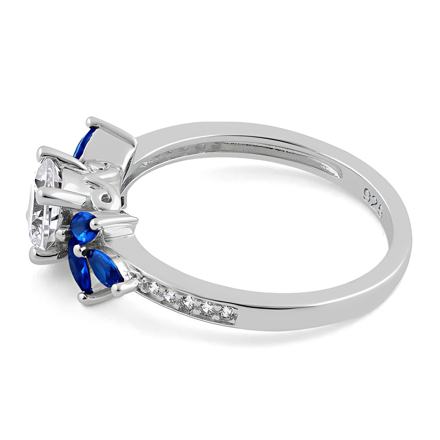 Sterling Silver Flower Leaves Blue Spinel Clear CZ Ring for Women, Cubic Zirconia, Promise Ring Gift view 4