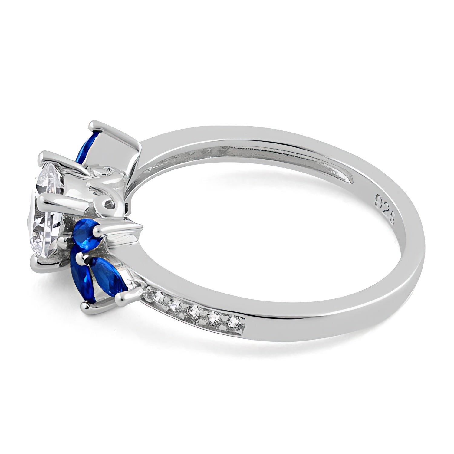 Sterling Silver Flower Leaves Blue Spinel Clear CZ Ring for Women, Cubic Zirconia, Promise Ring Gift view 4