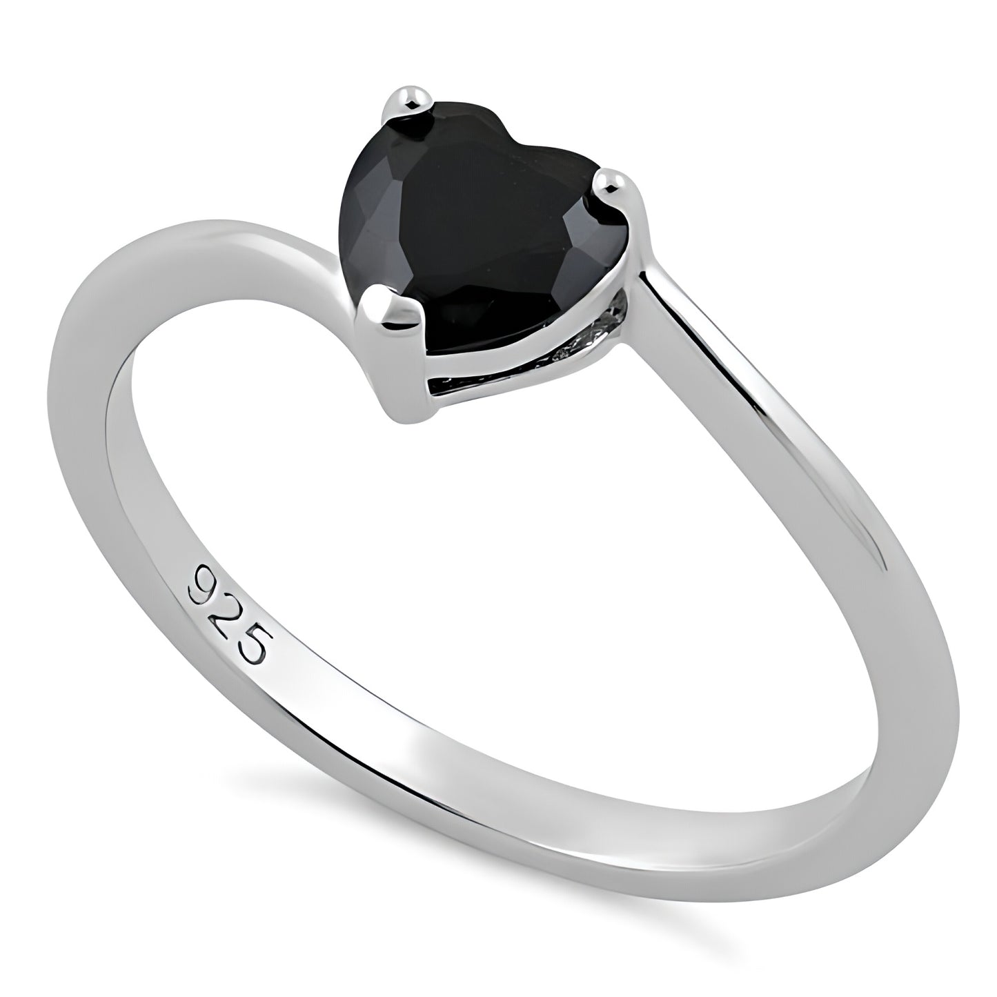 Sterling Silver Black Heart CZ Ring for Women, Heart Cubic Zirconia, Promise Ring Gift