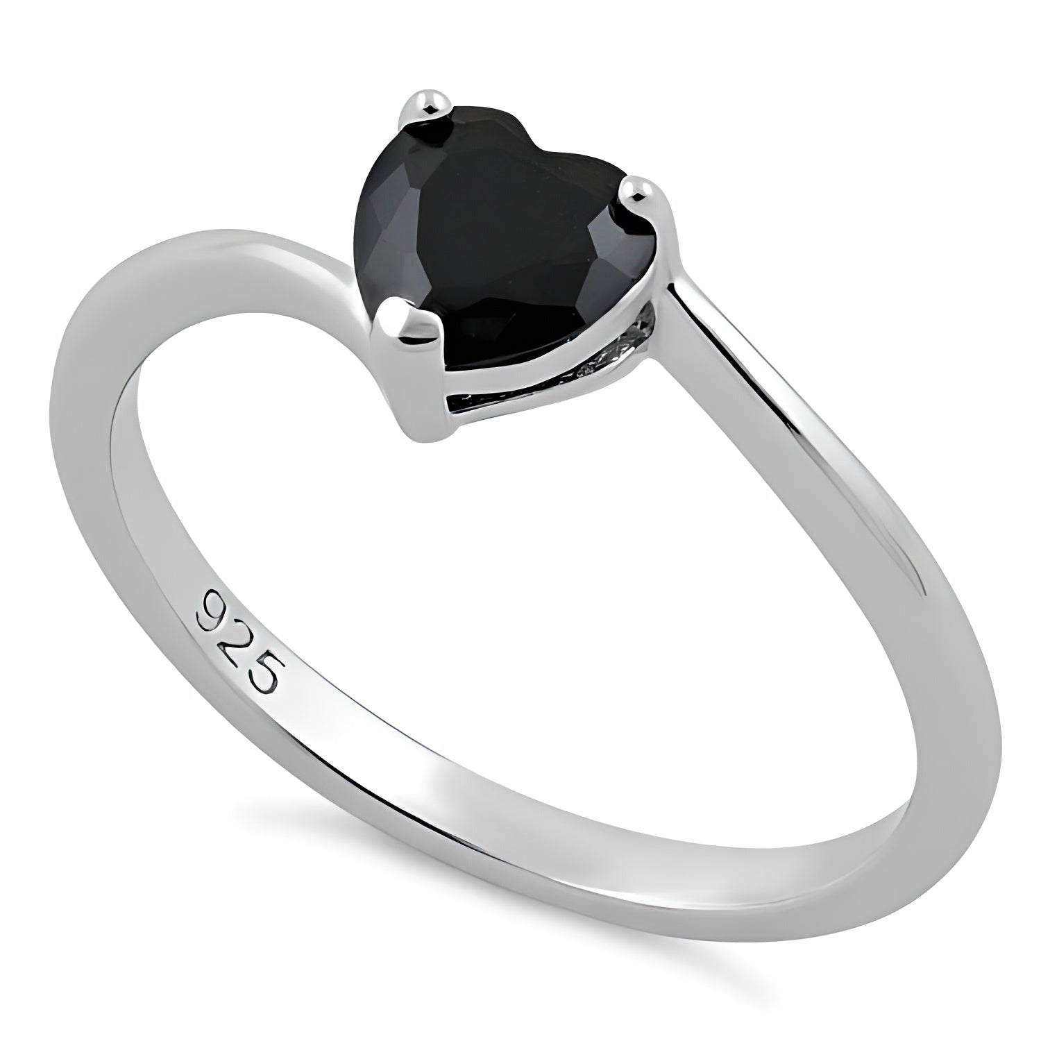 Sterling Silver Black Heart CZ Ring for Women, Heart Cubic Zirconia, Promise Ring Gift