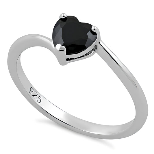 Sterling Silver Black Heart CZ Ring for Women, Heart Cubic Zirconia, Promise Ring Gift