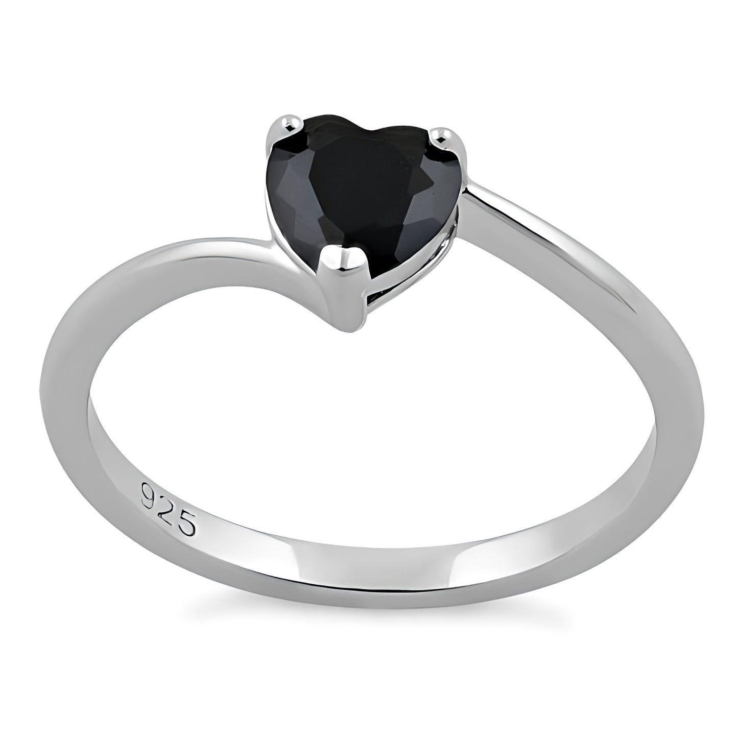Sterling Silver Black Heart CZ Ring for Women, Heart Cubic Zirconia, Promise Ring Gift view 2